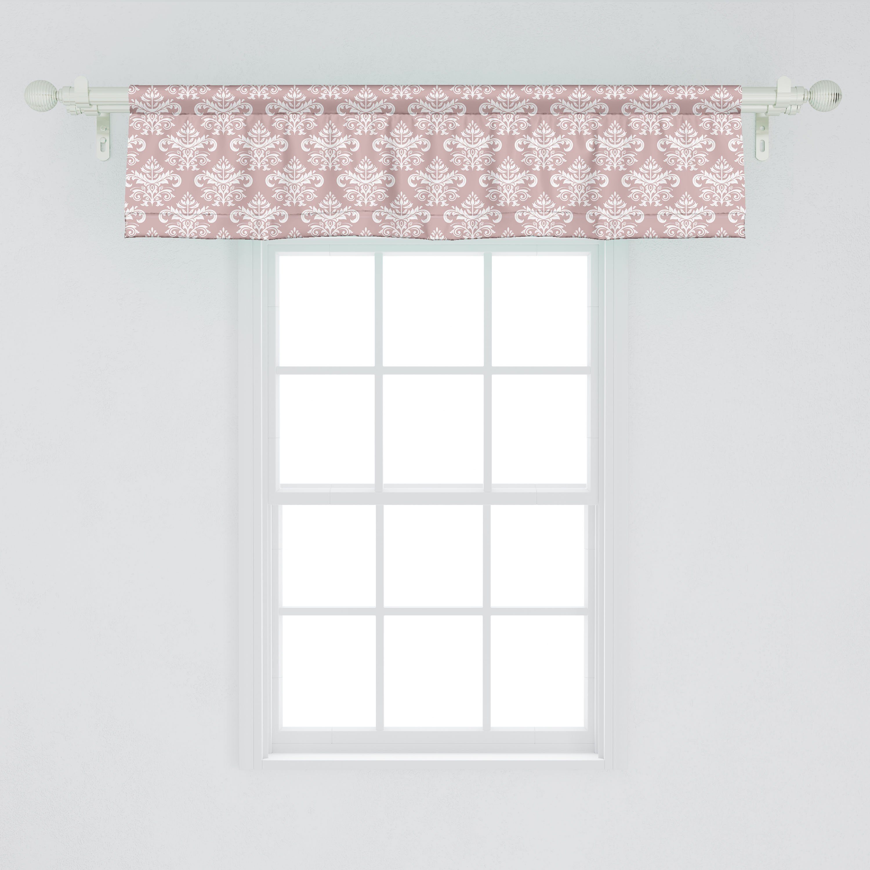Scheibengardine Vorhang Volant für Küche Dekor Abakuhaus, Schlafzimmer Abstrakte Blumen monochrome Damast Microfaser, Stangentasche, mit
