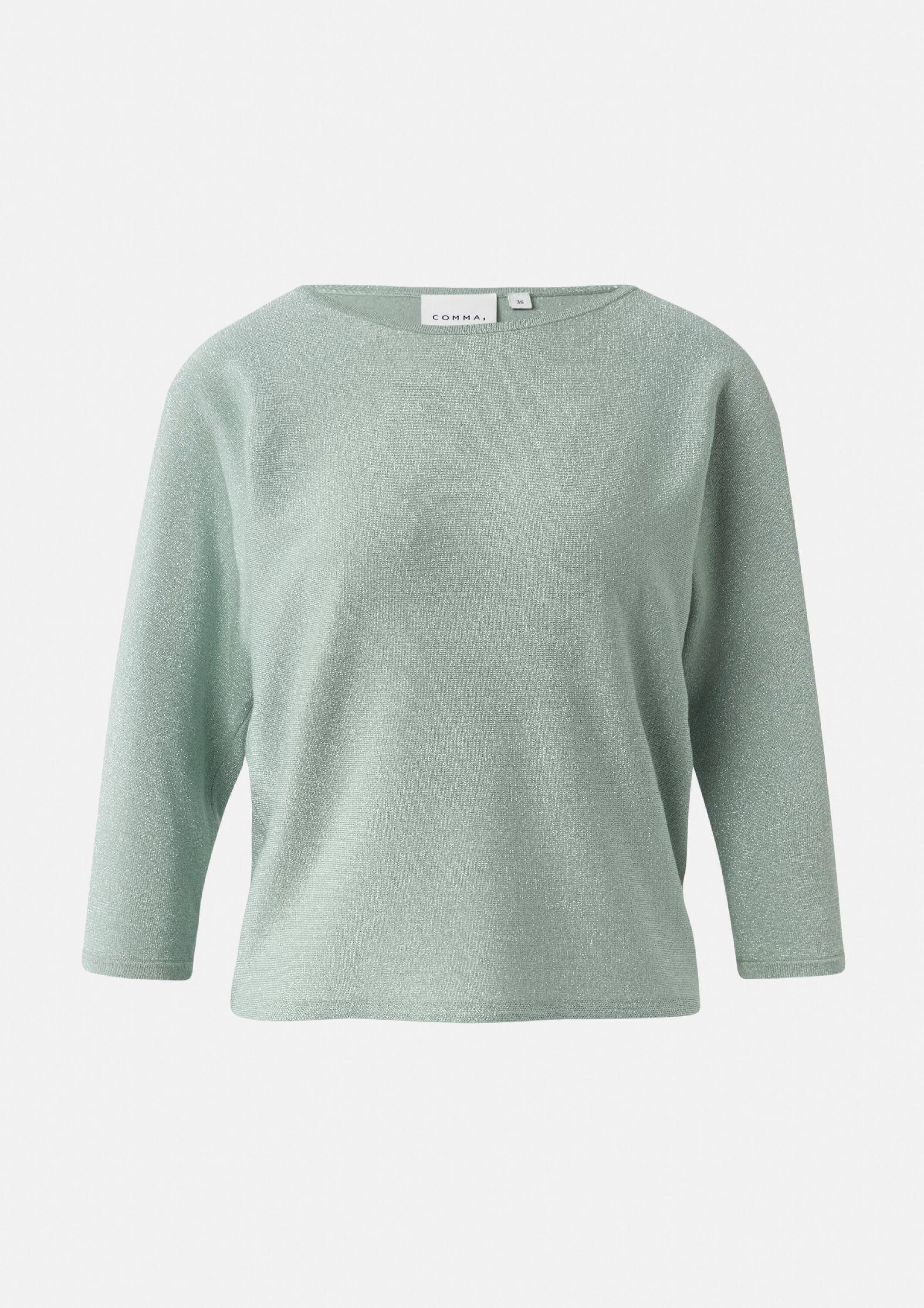 comma 3/4 Arm-Pullover Strickpullover Feinstrick-Pullover mit Glitzergarn und Fledermausärmeln