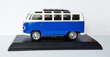 Modellbus RETRO BUS in Vitrine Modell mit Licht Sound Friktionsantrieb 15cm Modellbus Modellauto Auto Kinder Geschenk 28 (Blau)