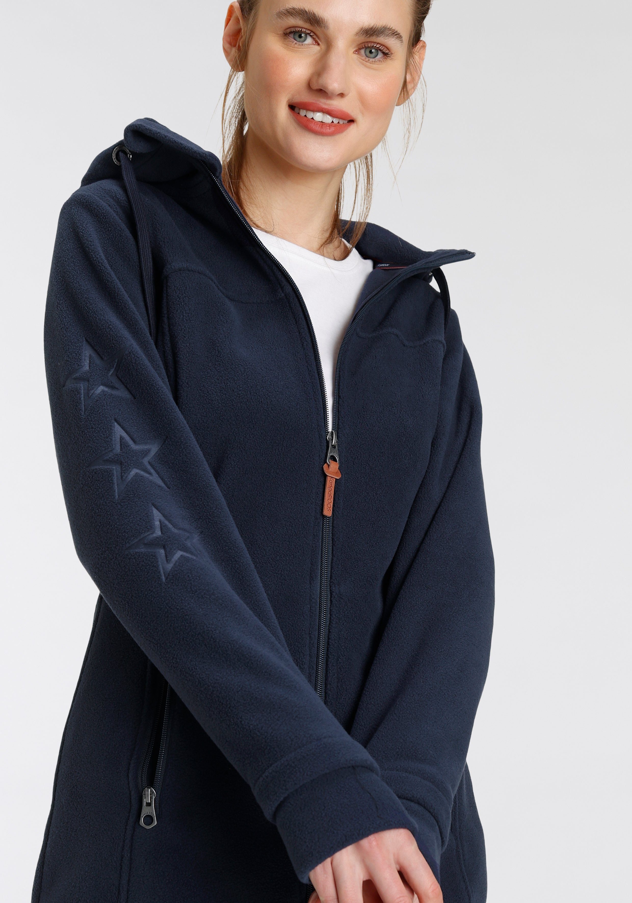 KangaROOS Fleecejacke figurbetonter Schnitt, mit Kapuze, mit 2-Wege-Reißverschluss