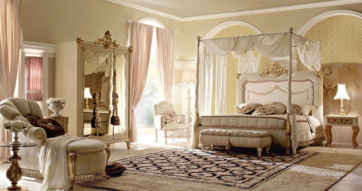 / Italy Türen Cremefarben - Made Kleiderschrank Qualität Schlafzimmerschrank Padrino - mit Barock Luxus Kleiderschrank Gold Casa in Handgefertigter 3 Schlafzimmer Luxus Barock verspieglten Möbel - -