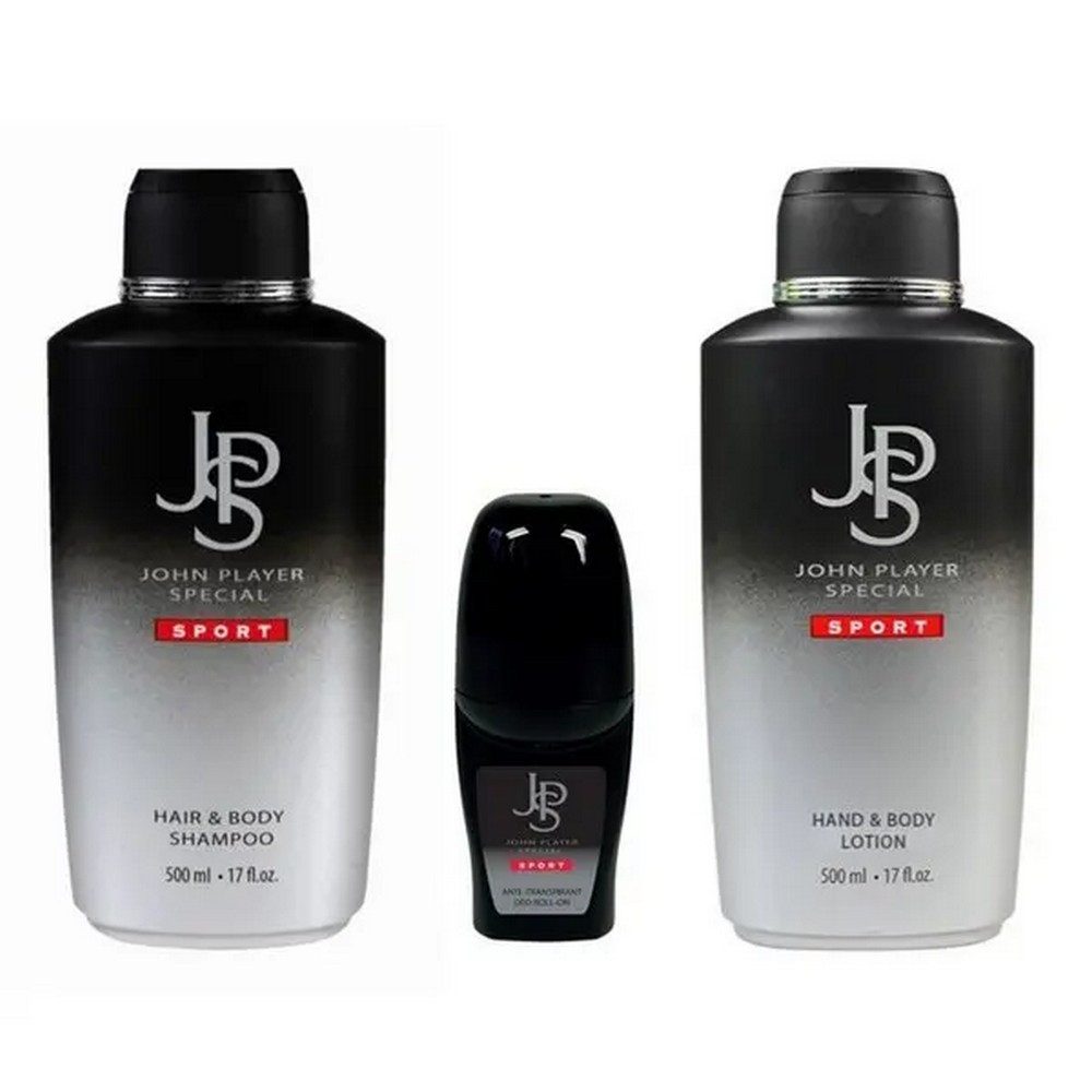 John Player Special Duschgel Sport Hair Body Shampoo 500ml+ Lotion 500ml + Deo 50ml, 3-tlg.