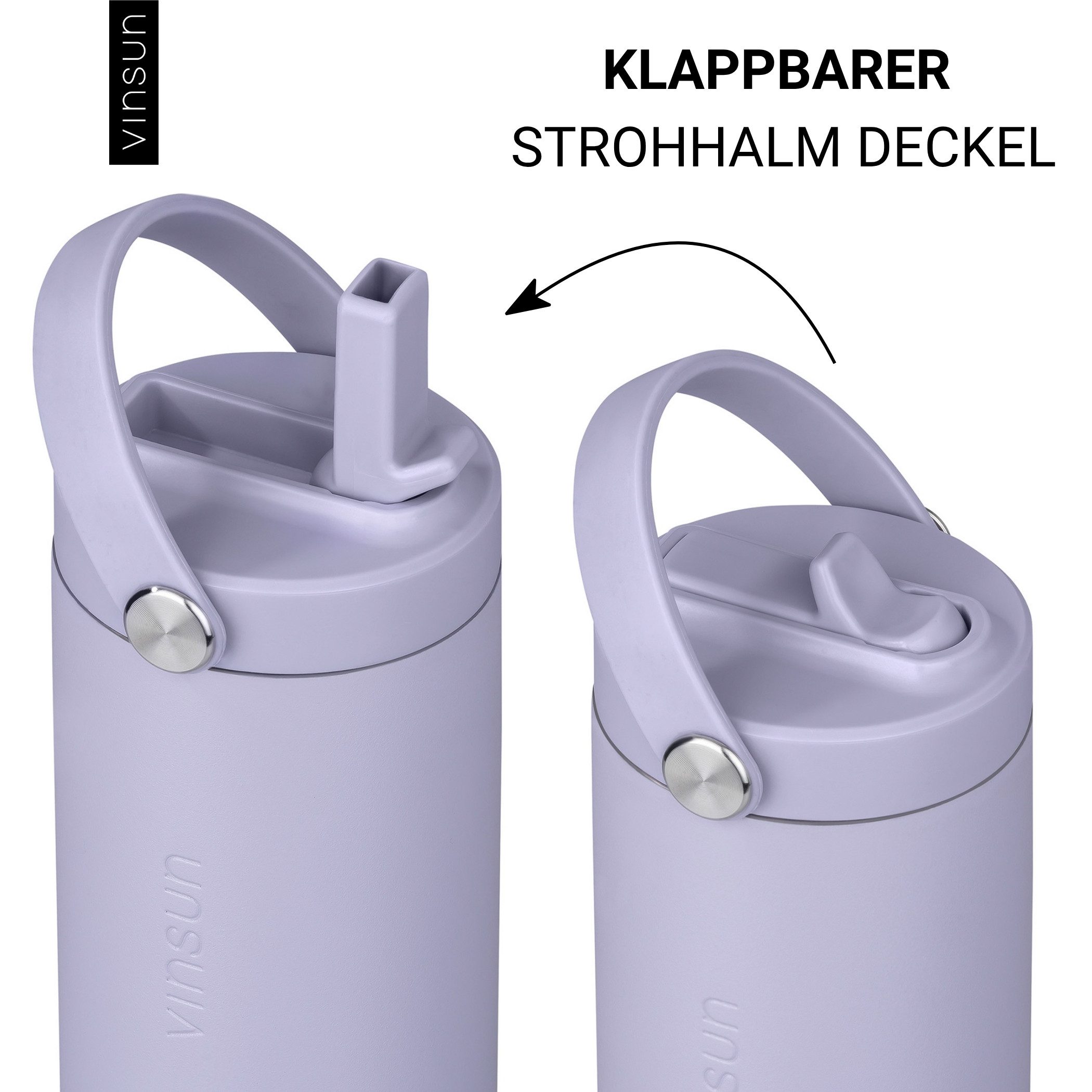 Vinsun Isolierflasche Thermoflasche 750ml mit Strohhalm - Sport Trinkflasche mit Tragegriff, Auslaufsicher, doppelwandig isoliert, geruchs- und geschmacksneutra – Bild 3 von 5