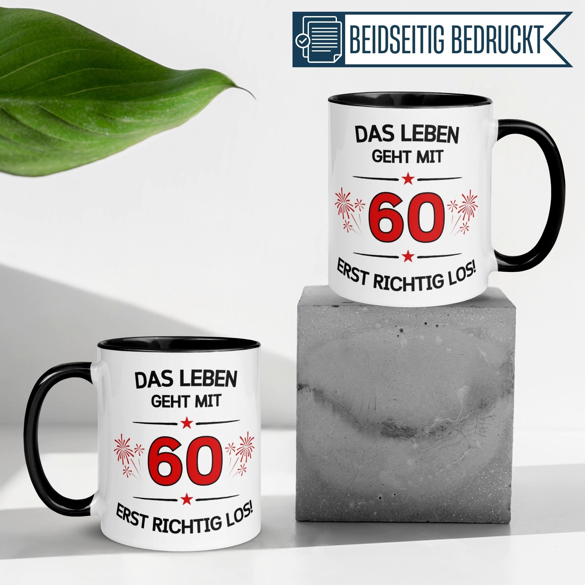 Momentals Tasse Geburtstag Geschenk Mann Frau 60 – „Das Leben geht erst richtig los“, Gratis Versand · Links-&Rechtshänder · Spülmaschinenfest