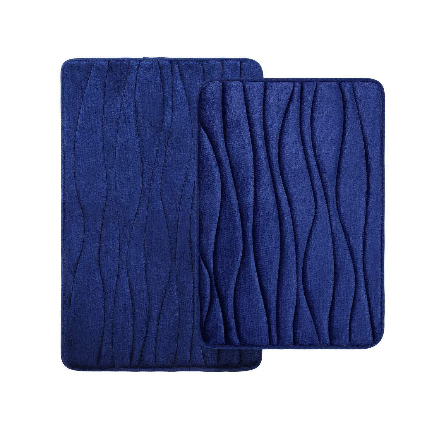 LuxusKollektion Schaum-Badematte Badematten Set 2-tlg Marineblau 40x60+50x76cm