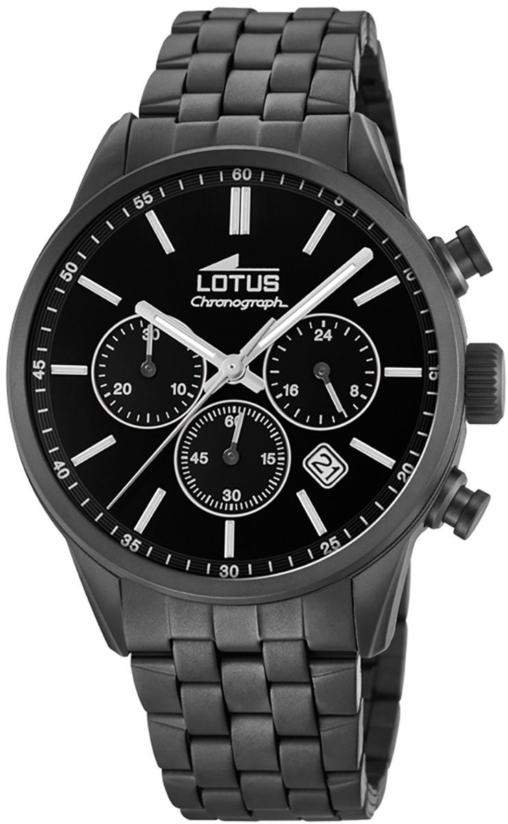 Lotus Quarzuhr LOTUS Herren Uhr Sport 18668/1 Edelstahl, Herren Armbanduhr rund, groß (ca. 42mm), Edelstahlarmband schwarz