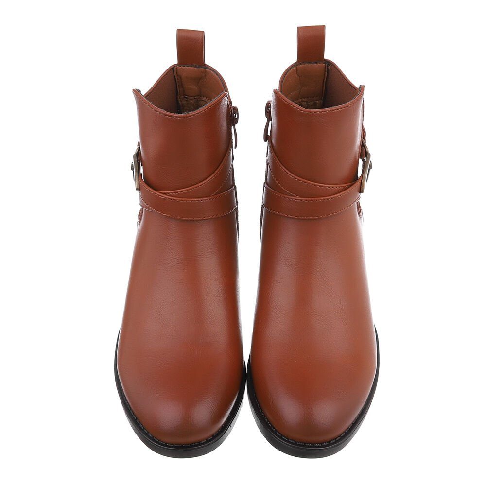 Ital-Design Damen Elegant Stiefelette Blockabsatz Flache Stiefeletten in Camel