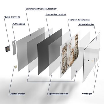 DEQORI Wanduhr 'Süße Katzenbabys' (Glas Glasuhr modern Wand Uhr Design Küchenuhr)