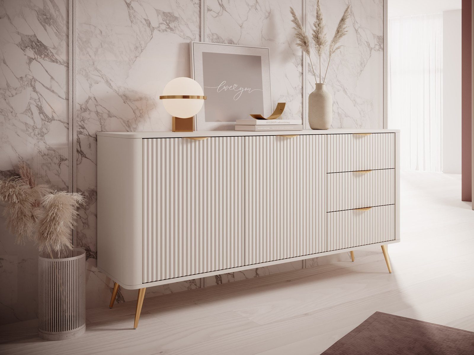 Compleo Kommode mit drei Schubladen und zwei Drehtüren BELLO, Elegant Kommode – Bild 2 von 5