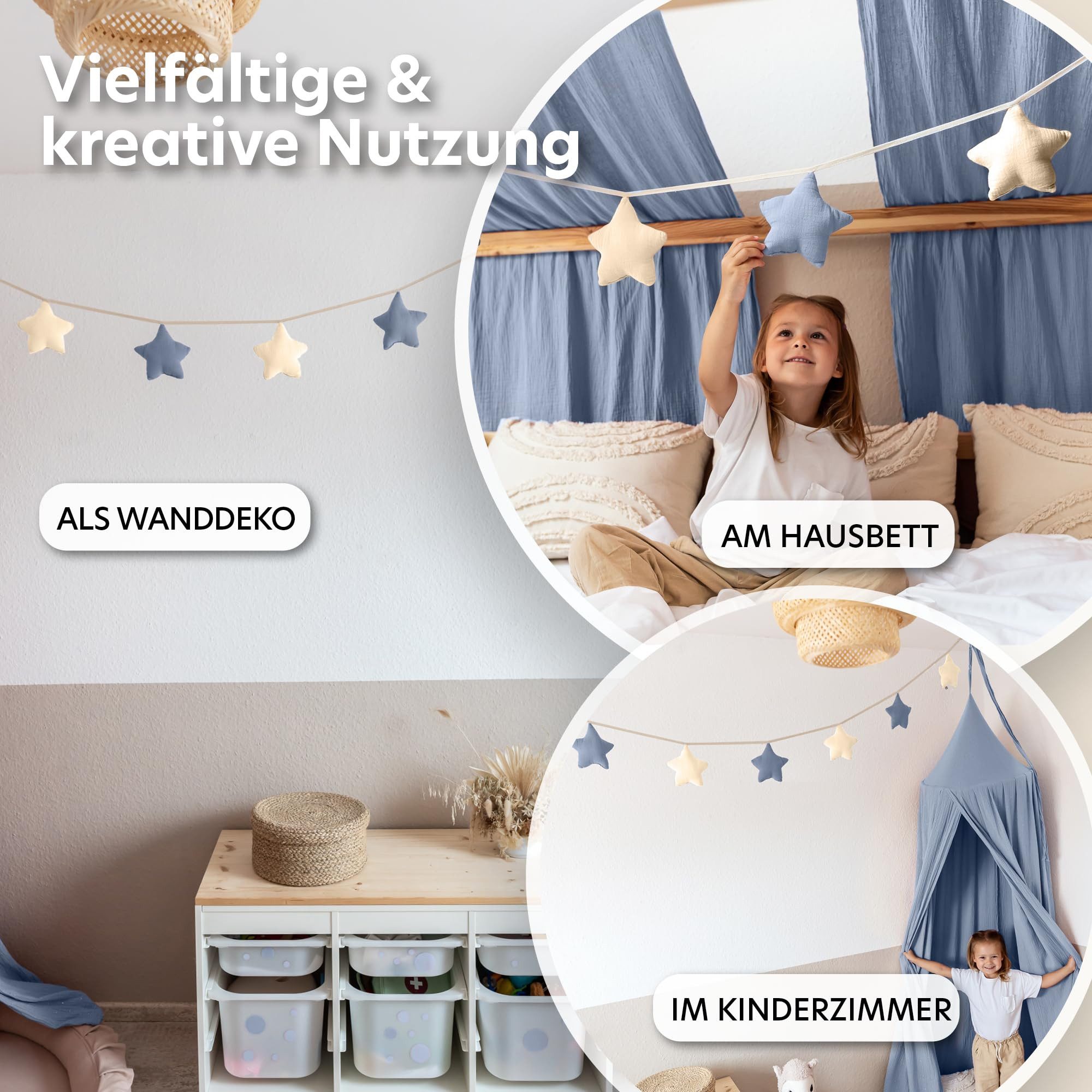 lilimaus Wimpelkette Sternenkette für Kinderzimmer - handgenähte Stoff-Girlande, handgefertigte Stoff-Girlande ca. 300 cm - Wimpel oder Sterne – Bild 2 von 5