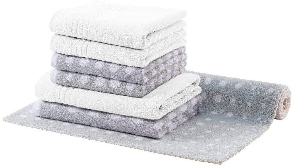 Egeria Handtuch Set DOT, Frottier, (7-tlg), mit passender Badematte 60x100 cm im Punkt Dessin grey | Handtuch-Sets