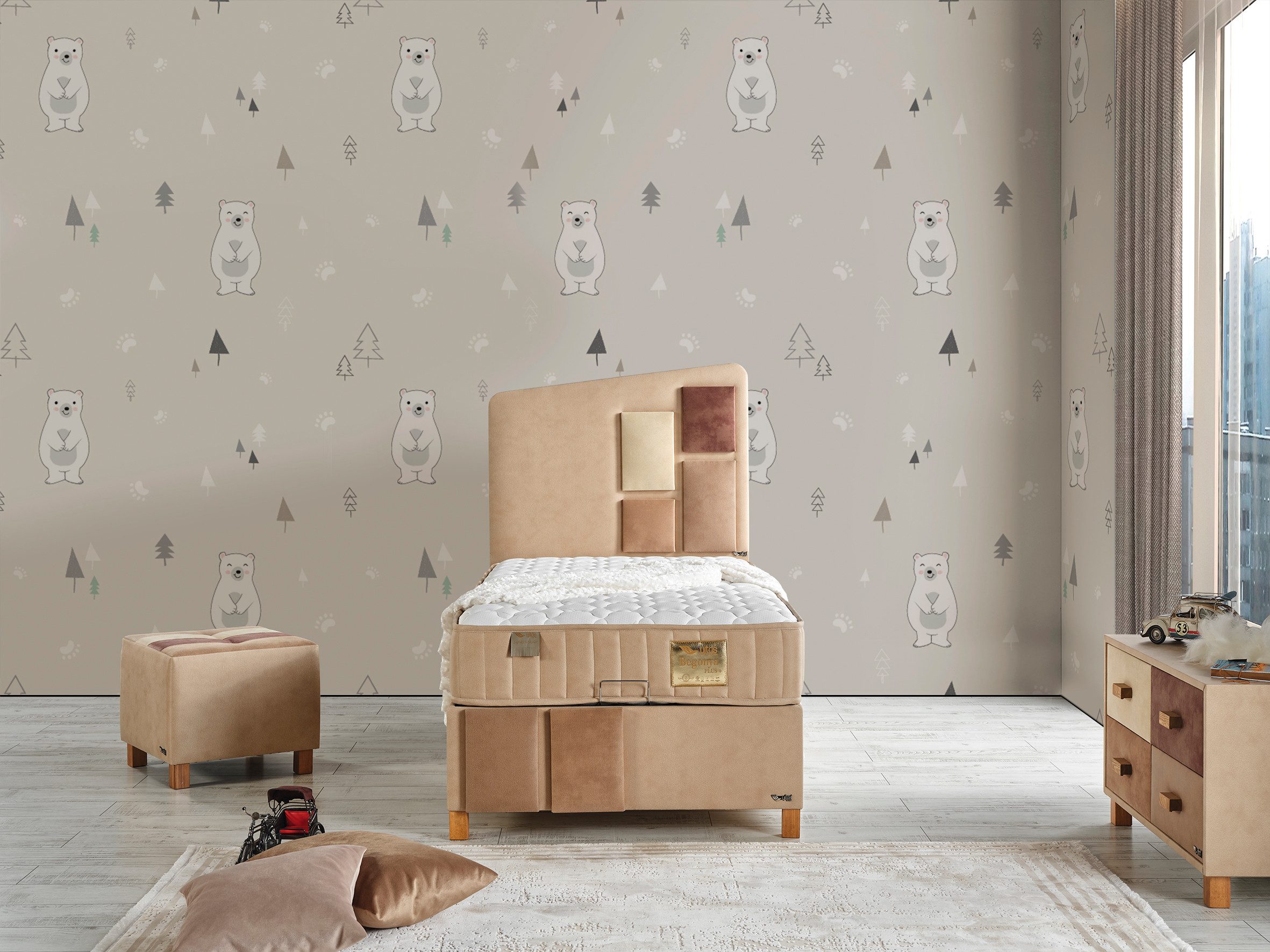 Nobelaa Komplettschlafzimmer Schlafzimmer-Set "Liliana" – Bett mit Bettkasten, Hocker, Kommode