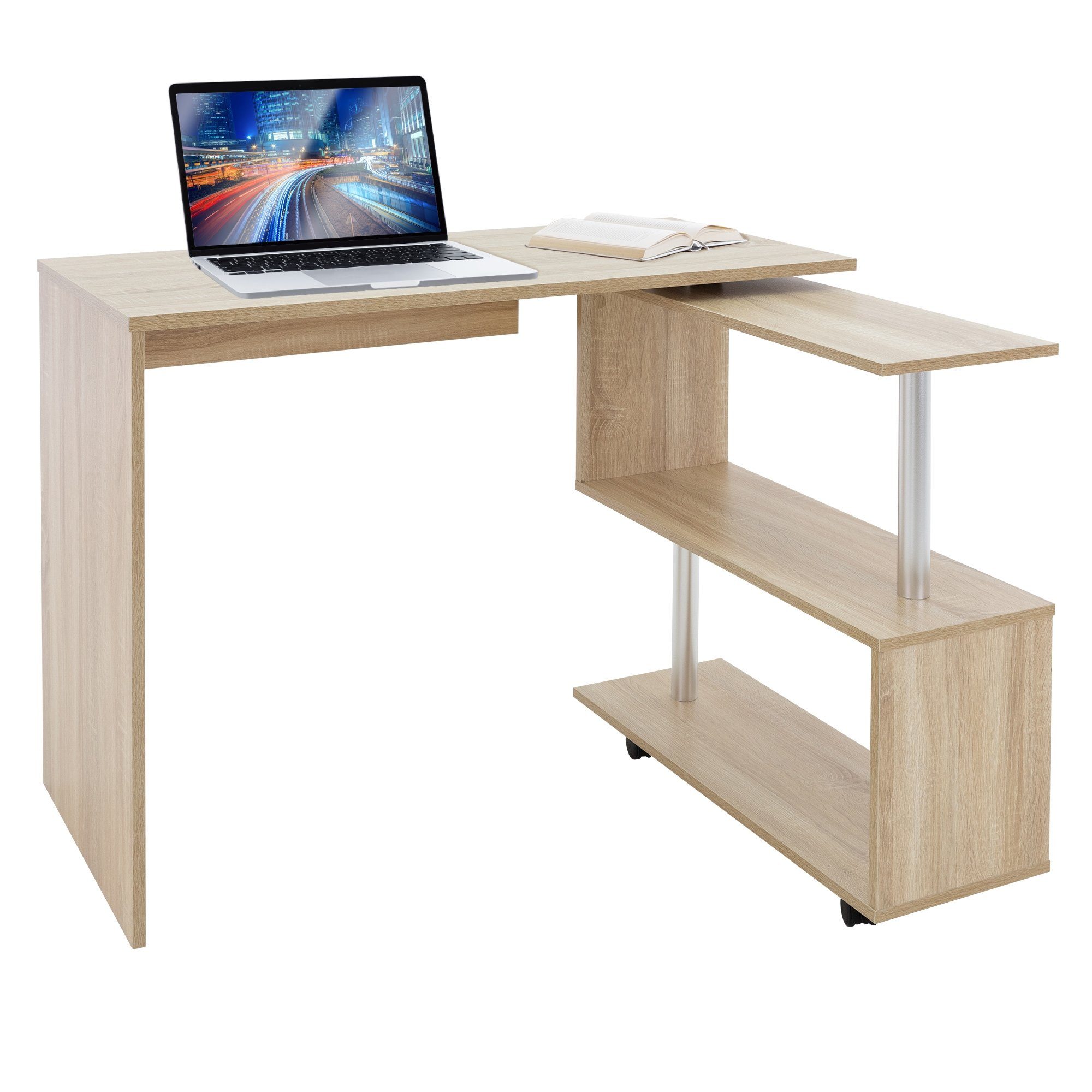 L-Form ML-DESIGN und Eckschreibtisch Büro Heim Computertisch, Drehbar 150x88x75cm L-Form Schreibtisch Winkelkombination Eiche Sonoma Bürotisch Rädern mit für 4