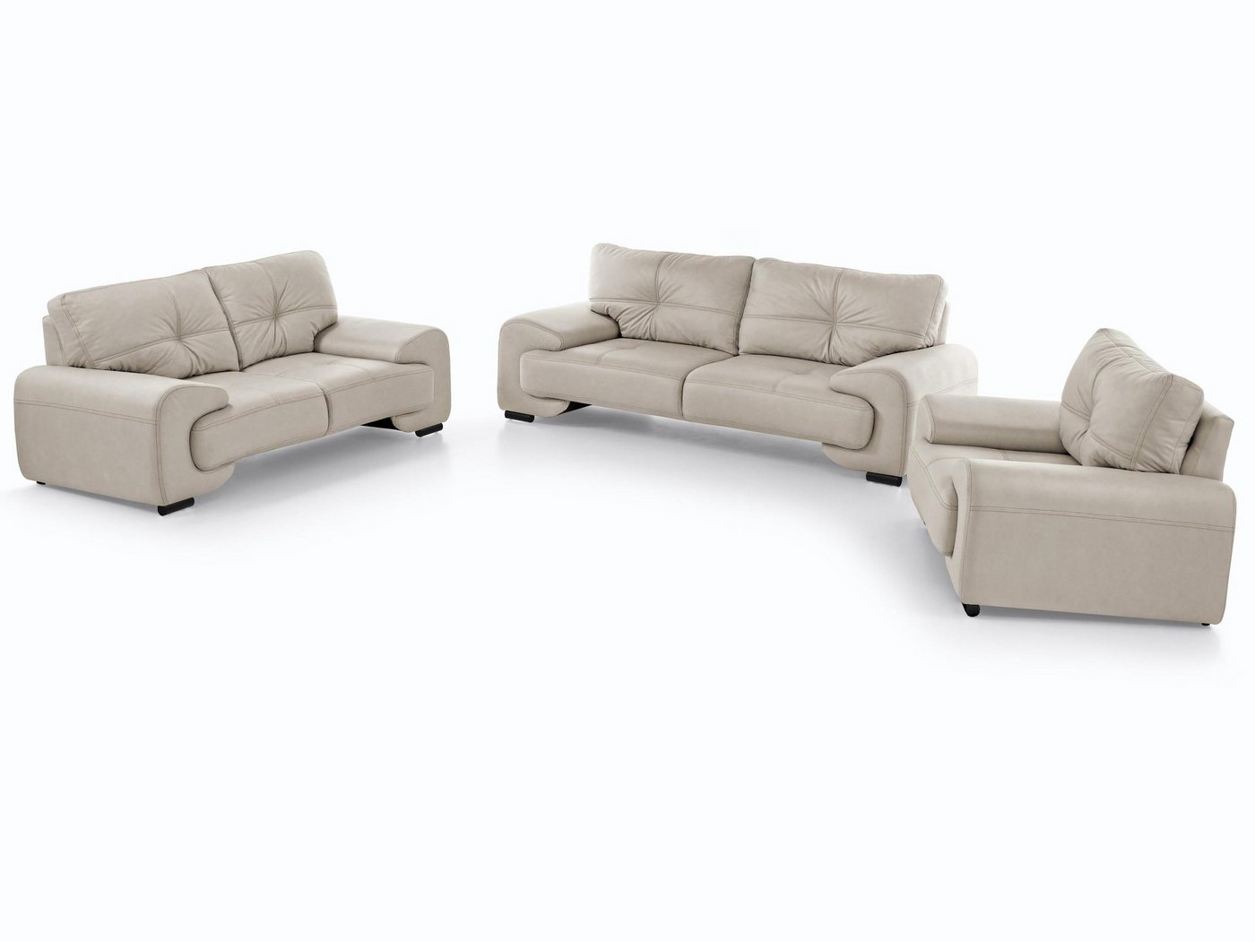Beautysofa Polstergarnitur OMEGA 3+2+1 klassisches Wohnzimmer-Set, Kunstleder, (in zeitlosen Farben, Komfort-Set mit Wellenfedern und Schaumstoff), Wohnzimmer Big-Sofa set