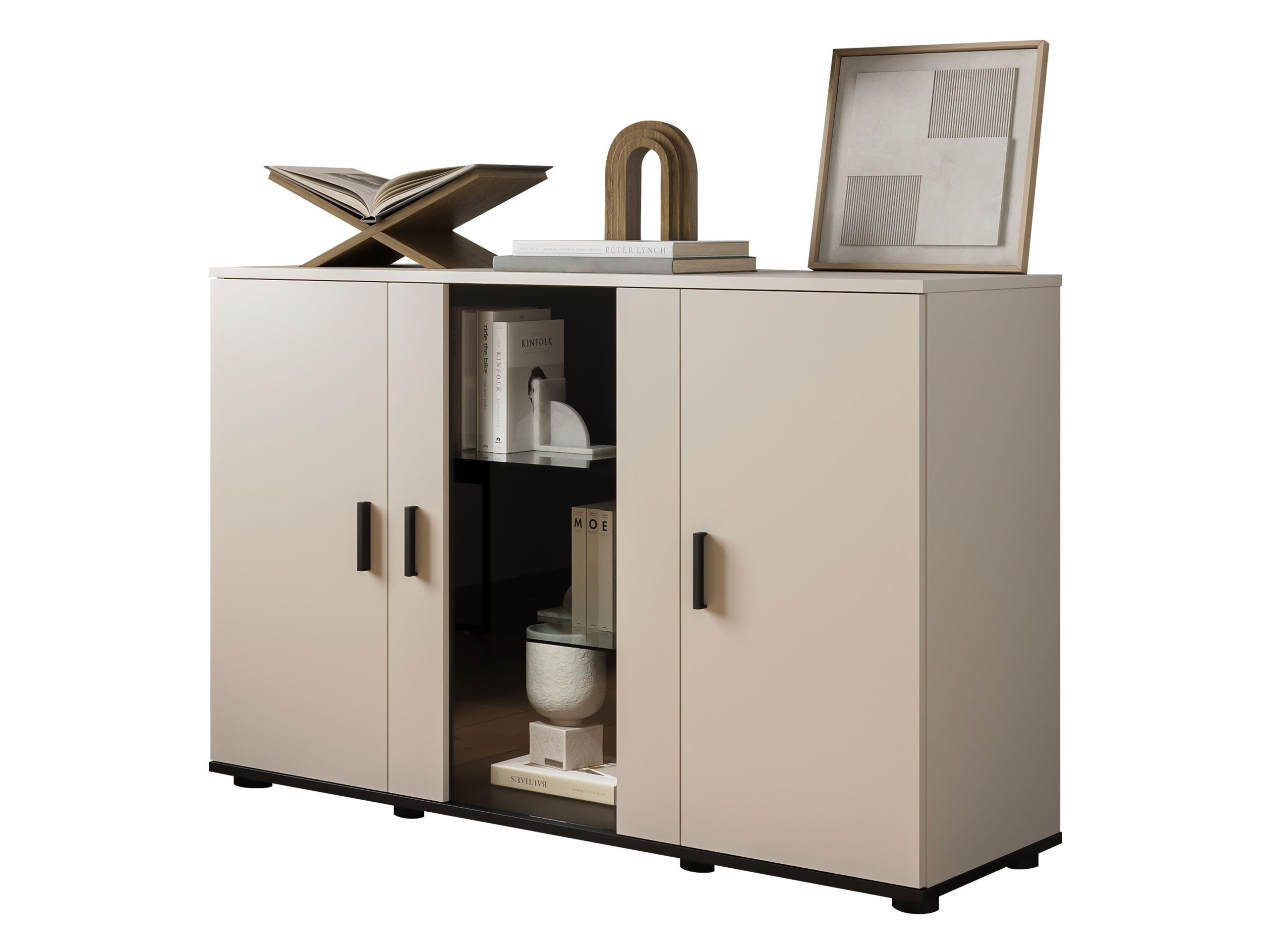 MIRJAN24 Kommode Soho S07 (mit drei Drehtüren), 120x41x80 cm, Beleuchtung als Option
