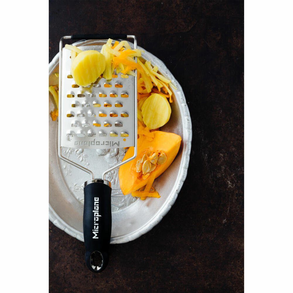 Microplane Küchenreibe Gourmet XL Grob, Gummi Edelstahl, Kunststoff