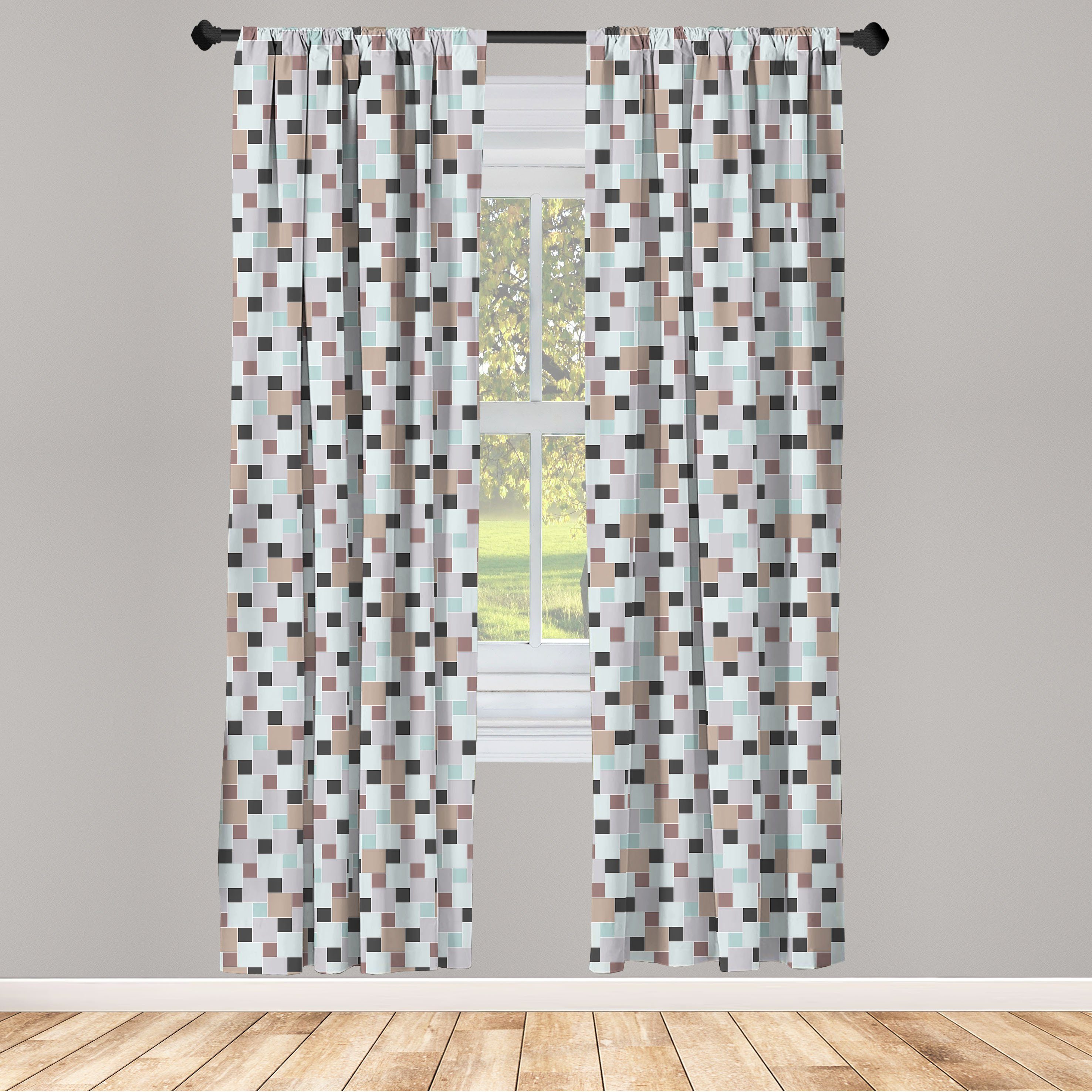 Gardine Vorhang für Wohnzimmer Schlafzimmer Dekor, Abakuhaus, Microfaser, Gedämpfte Farben Kleine und große Quadrate