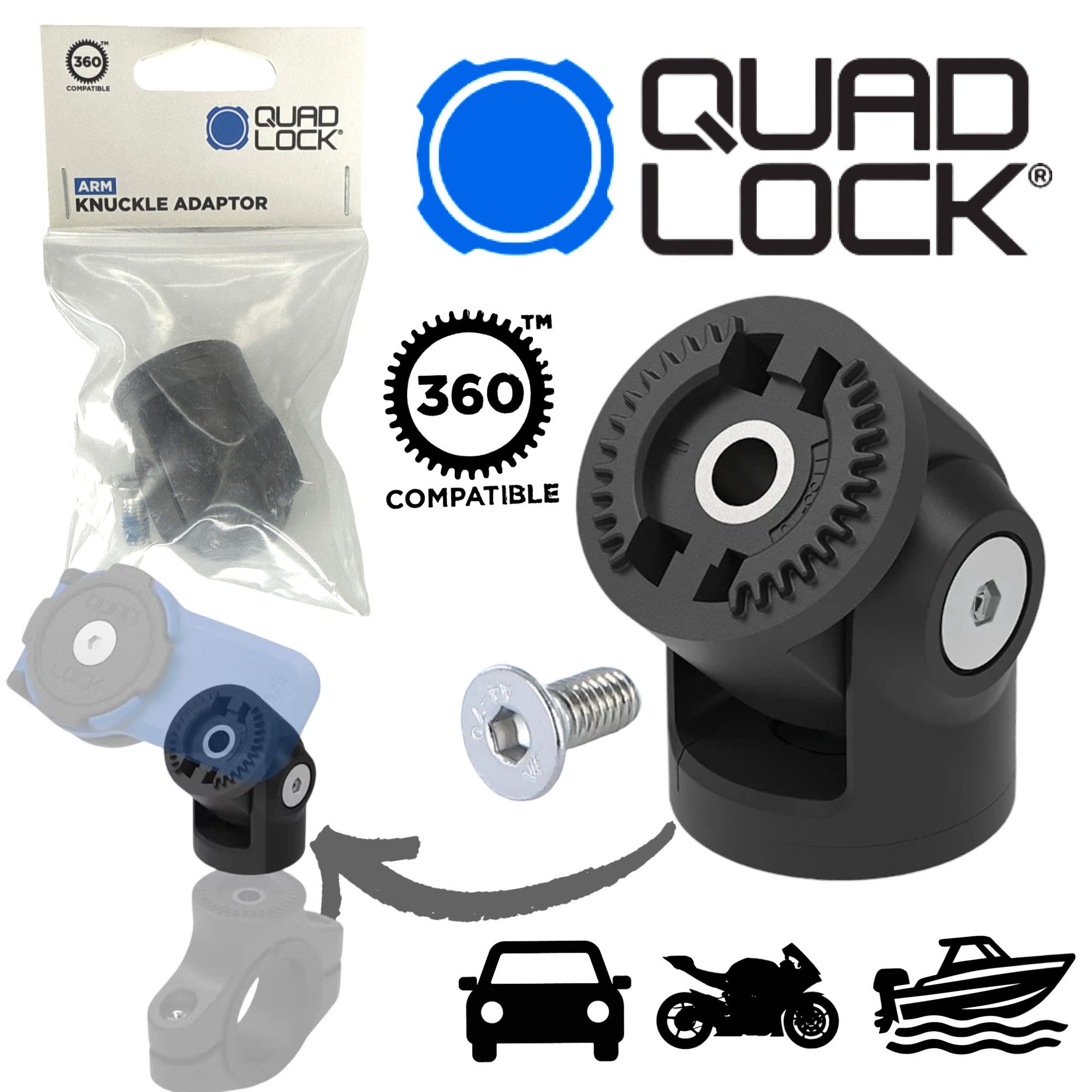 Handy-Halterung QUAD LOCK 360 Adaptor Motorrad Winkelstück verstellbar Handy Halter