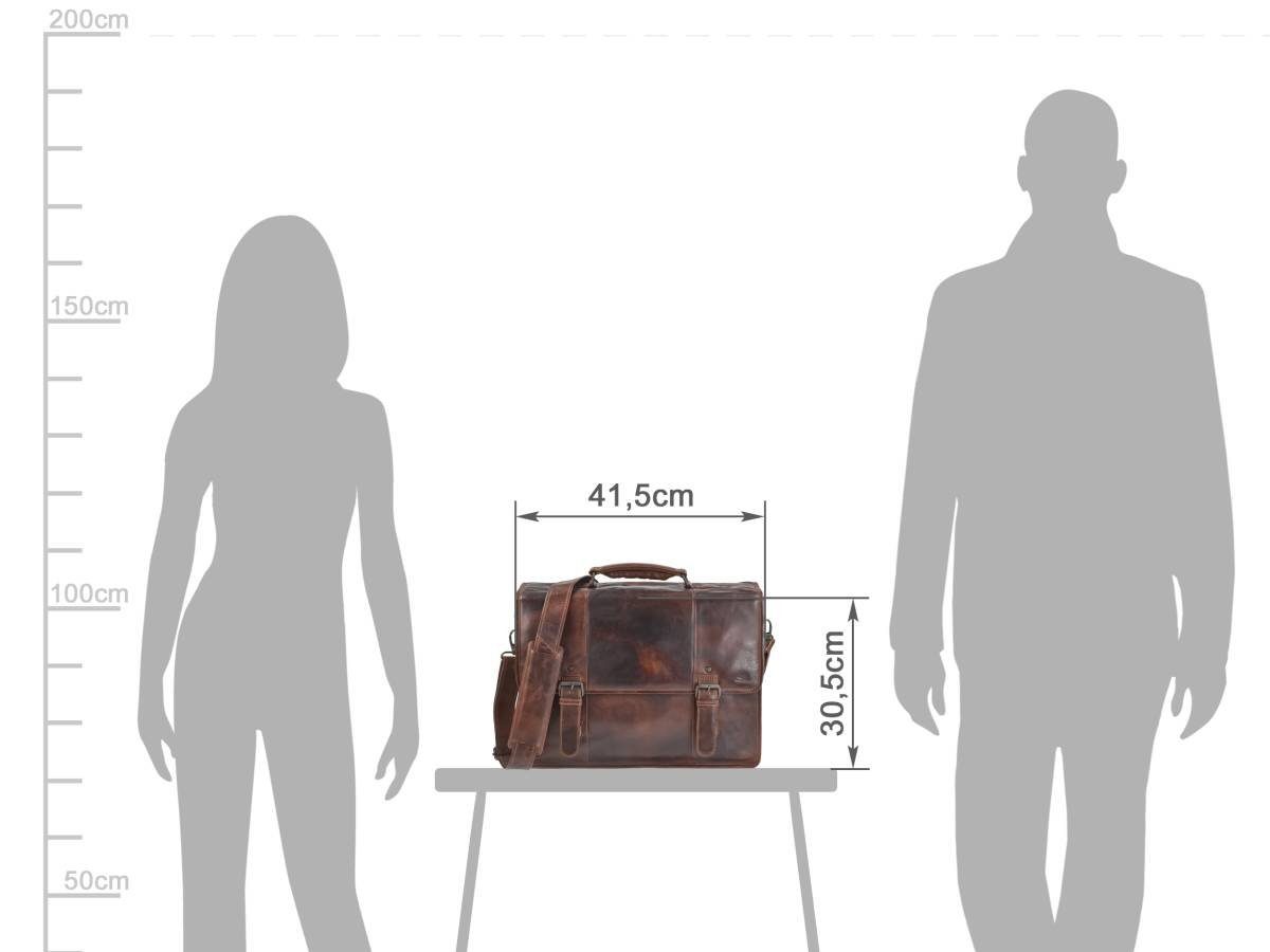 Greenburry Aktentasche "Rugged" Lehrertasche Herren Schultasche Leder 41x30cm teak braun, used Look, Businesstasche, für Herren, für Damen