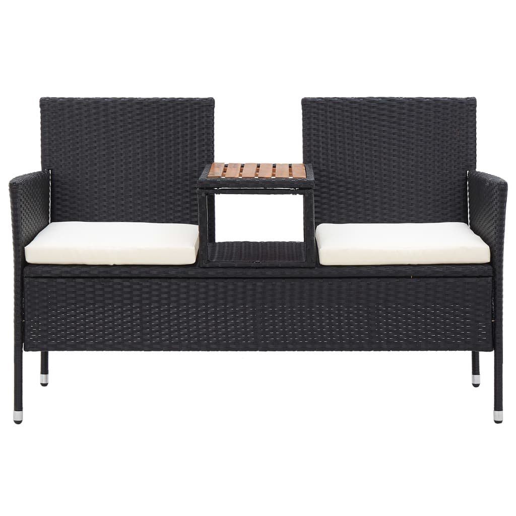 vidaXL Gartenbank 2-Sitzer-Gartenbank mit Teetisch 143 cm Poly Rattan Schwarz (1-St)