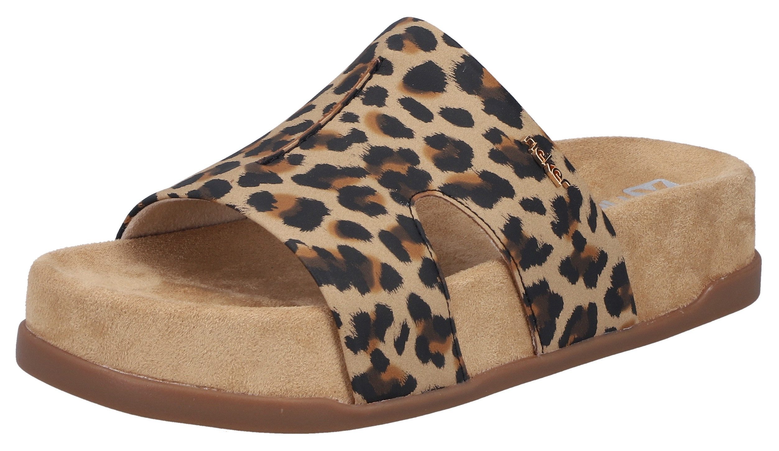 Rieker Pantolette Sommerschuh, Strandschuh, Urlaubsschuh in Leo-Optik