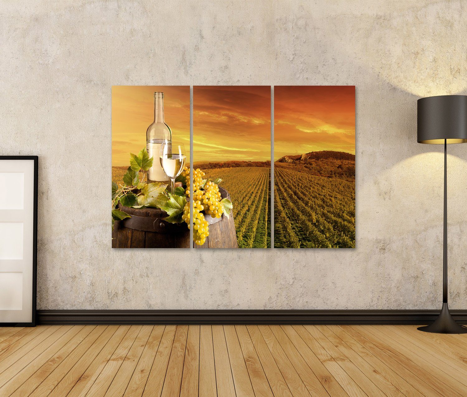islandburner Leinwandbild Bild auf Leinwand Detail von Wein mit Fass auf Weinberg Wandbild Poste