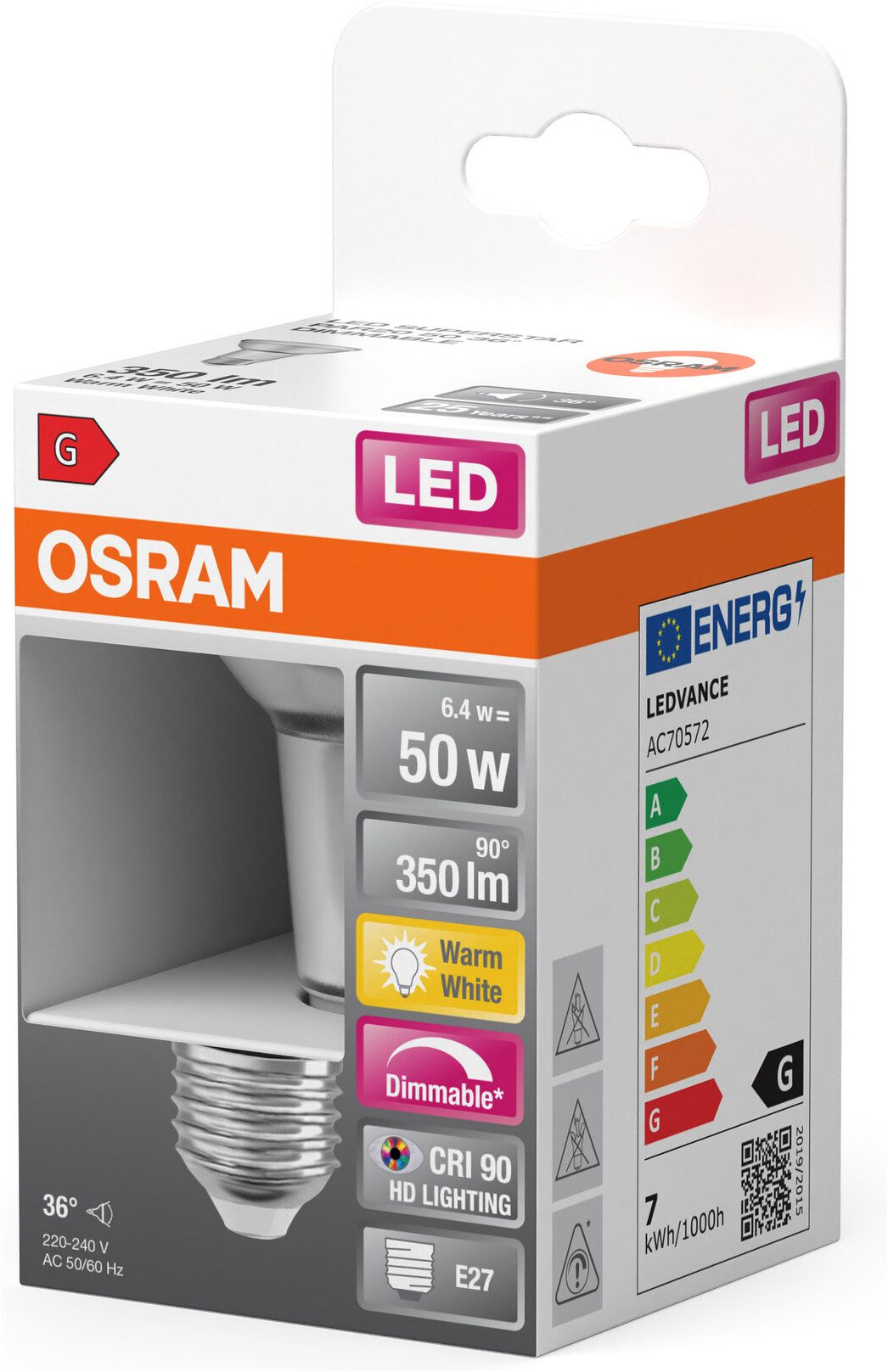 Osram LED-Leuchtmittel LED SUPERSTAR PAR20 36°, E27, 1 St., Warmweiß