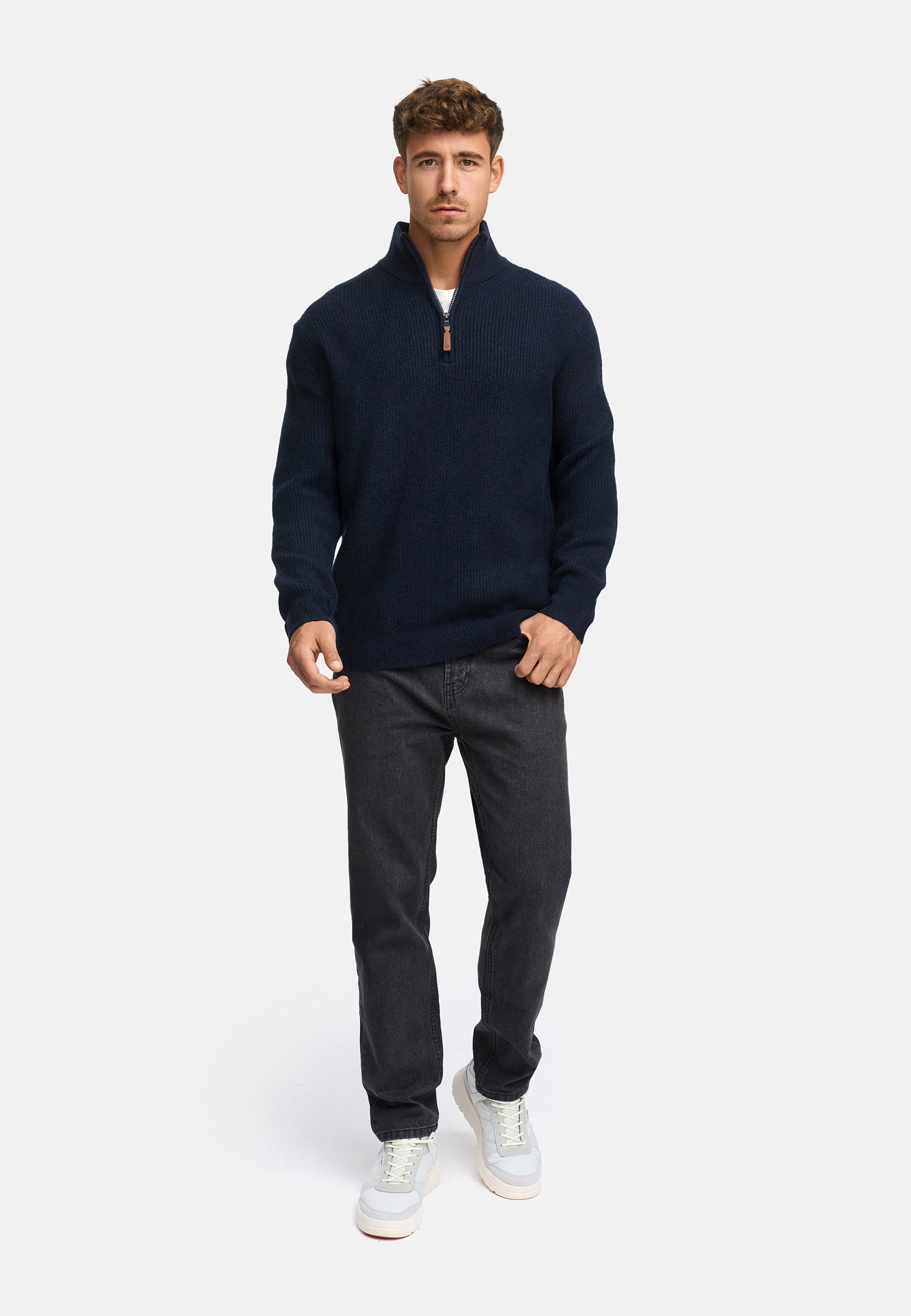 Indicode Strickpullover Herren INPeace Half Pullover Herrenpullover mit Stehkragen und praktischem Half-Zip