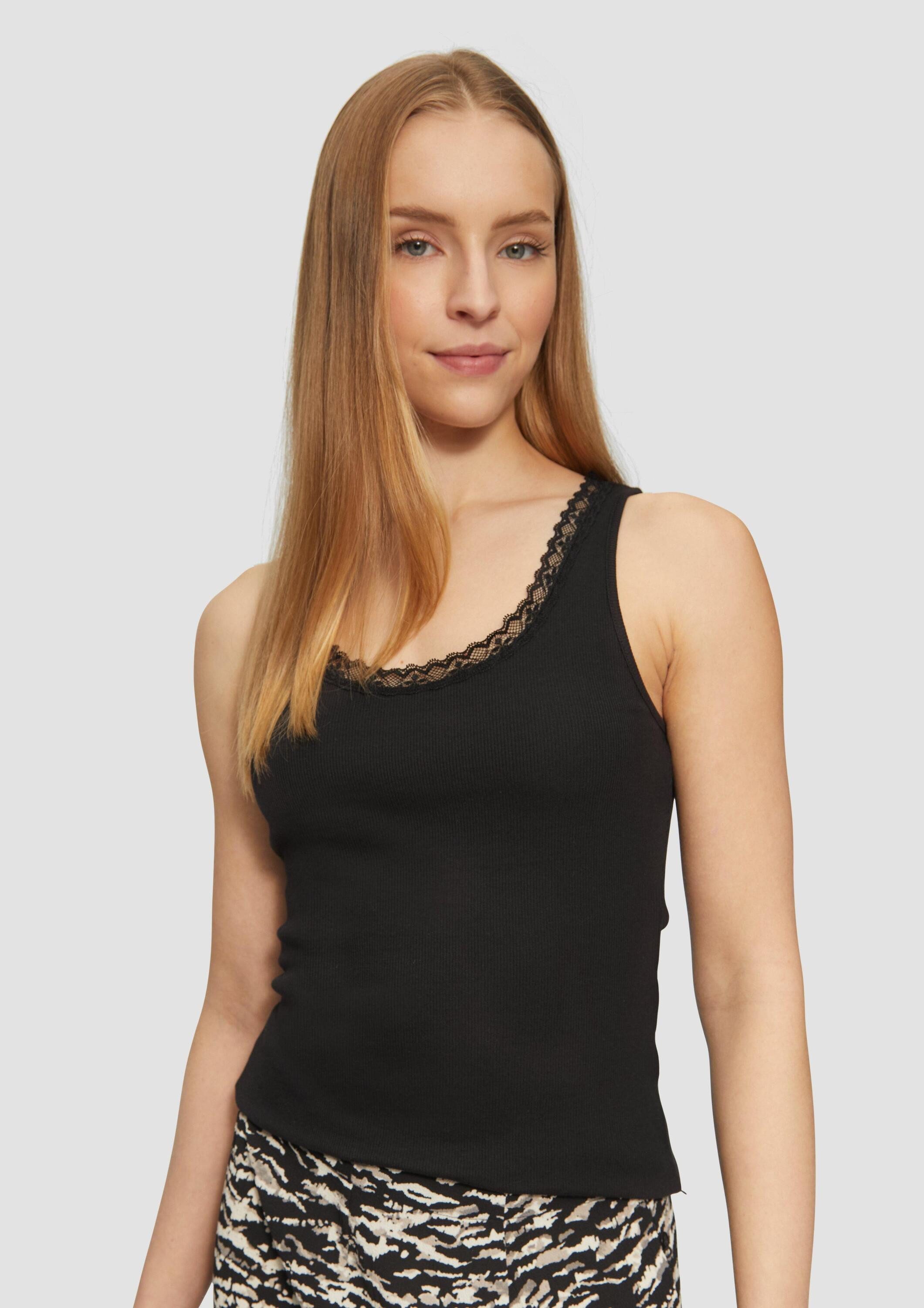 QS Muskelshirt T-Shirt Ripptop mit Spitze günstig online kaufen