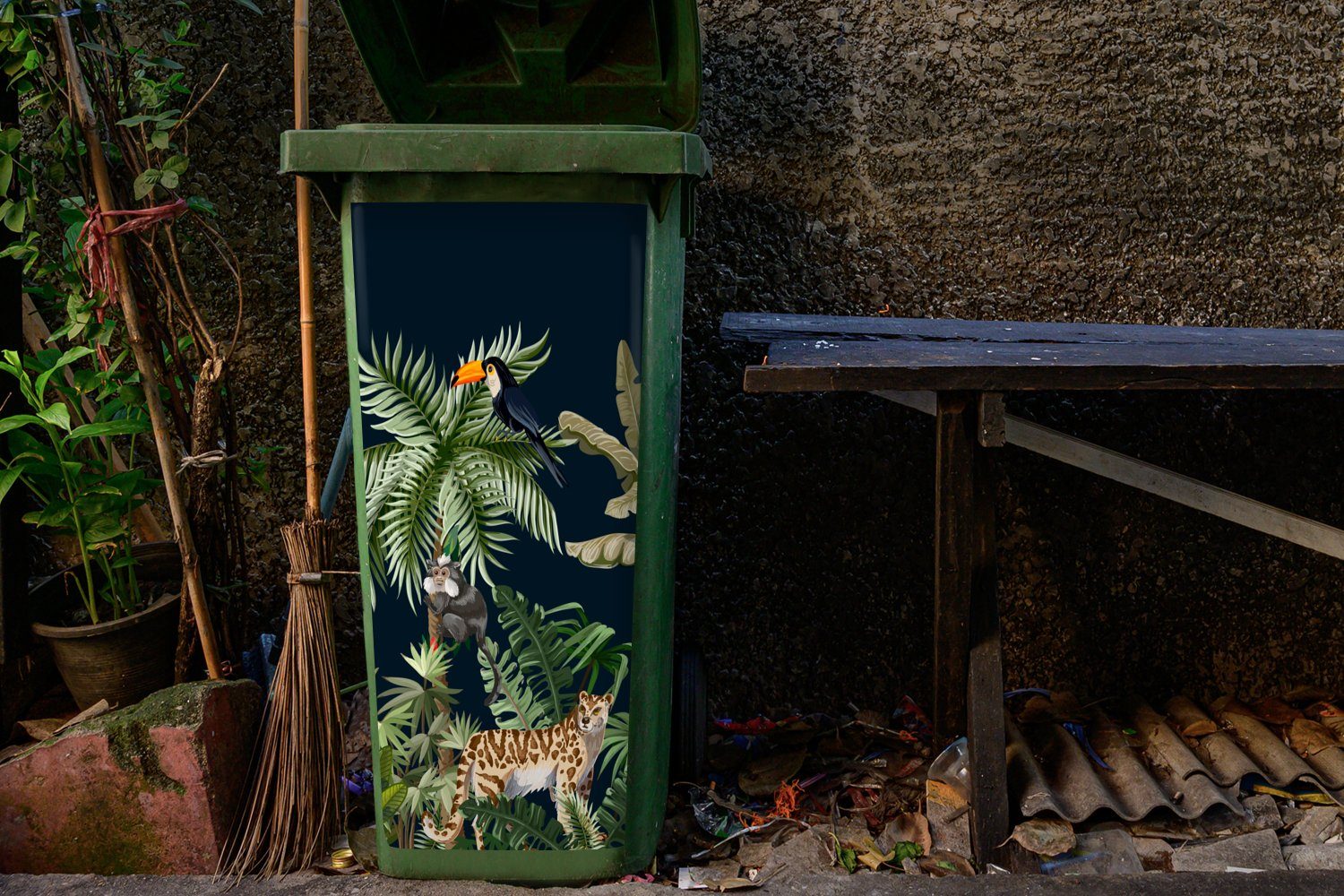 MuchoWow Wandsticker Pflanzen Flamingo - - Mülleimer-aufkleber, Dschungel Tiere Mülltonne, Container, Abfalbehälter (1 - - - St), Kinder Sticker, Zebra
