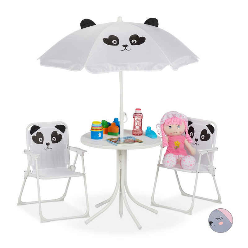 relaxdays Campingstuhl Camping Kindersitzgruppe mit Schirm, Panda