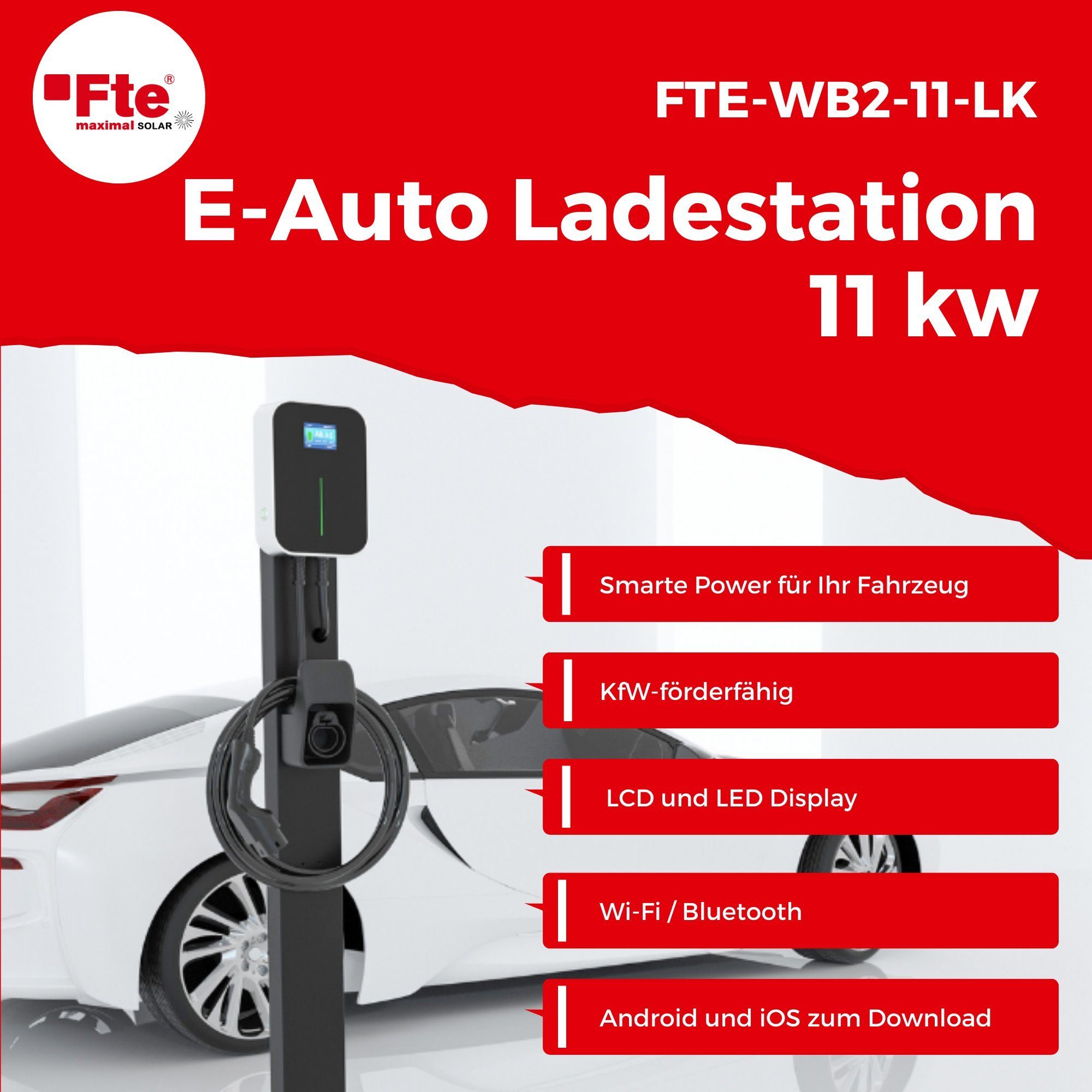 / m kW, Ladestation FTE 16A, 11,00kW Fte-WB2-11-LK Kabel, stationär Elektroauto-Ladestation 3-phasig, 6 App, 1-St. 11