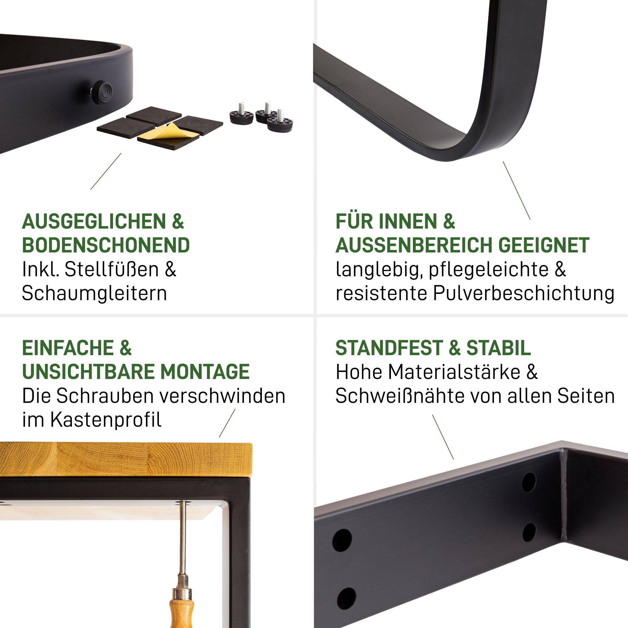 Natural Goods Berlin Möbelkufe O-FORM, (2-St), Tischbeine, Tischgestell, höhenverstellbar, Outdoor, Schwarz