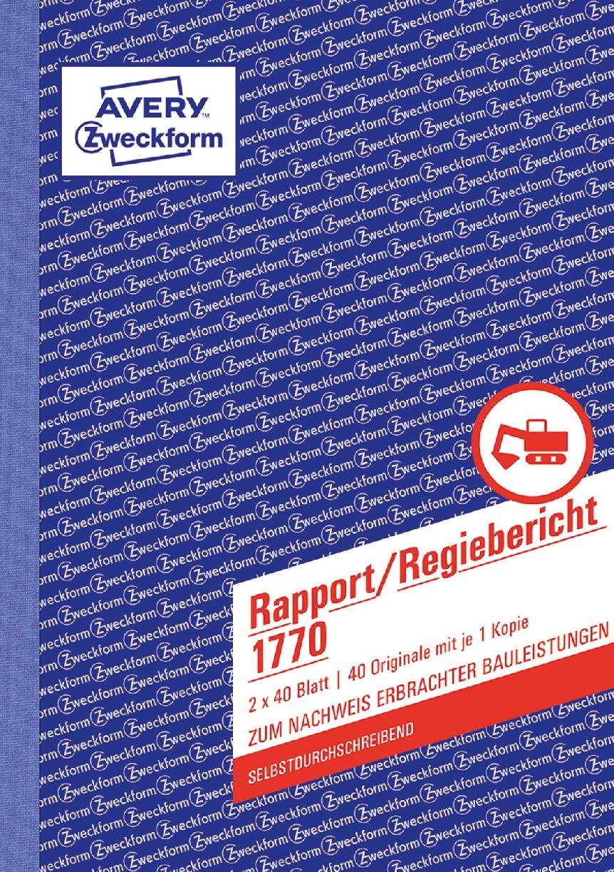 Avery Zweckform Formularblock 1770 Rapport Regiebericht A5 2 x 40 Blatt selbstdurchschreibend