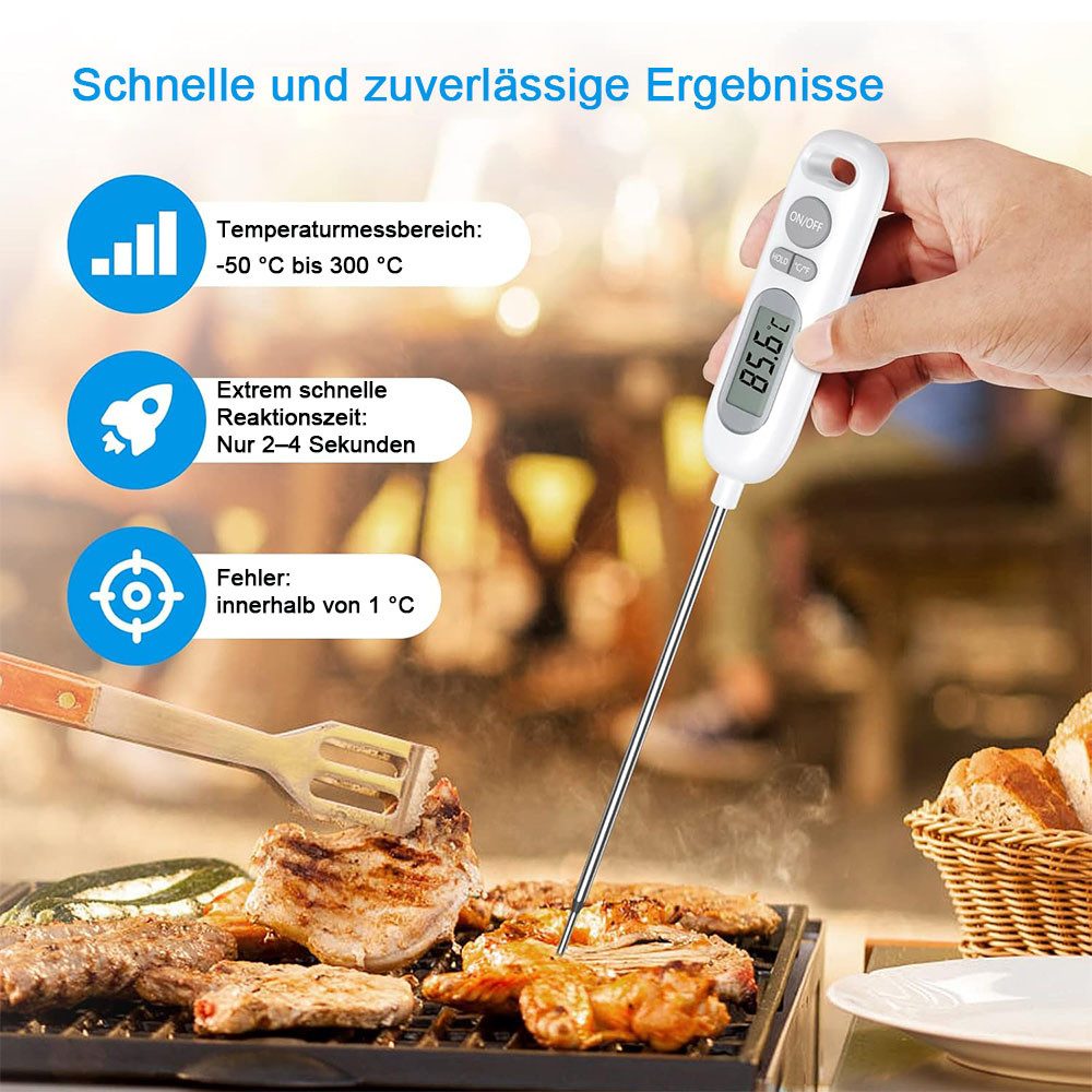 TUWENA Kochthermometer Grillthermometer mit langer Sonde, wasserdichtes Fleischthermometer, 2-tlg.