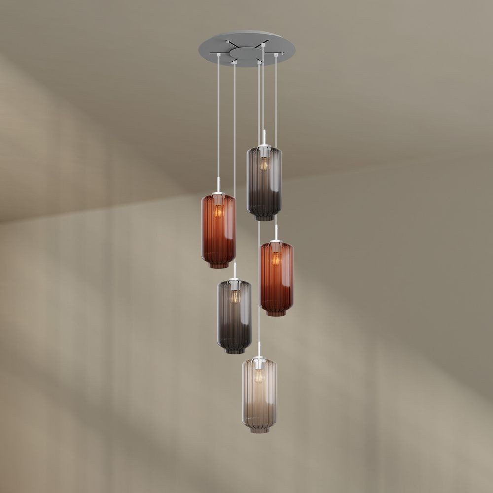 s.luce Pendelleuchte Velo Galerieleuchte 5-flg Ø 60cm Baldachin Ø 18cm Mehrfarbig