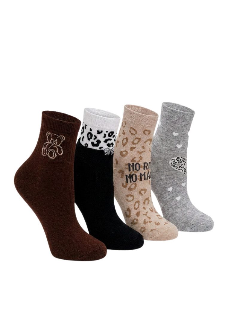 Socken Damen Baumwollsocken Leo Bär Herz 4er Pack