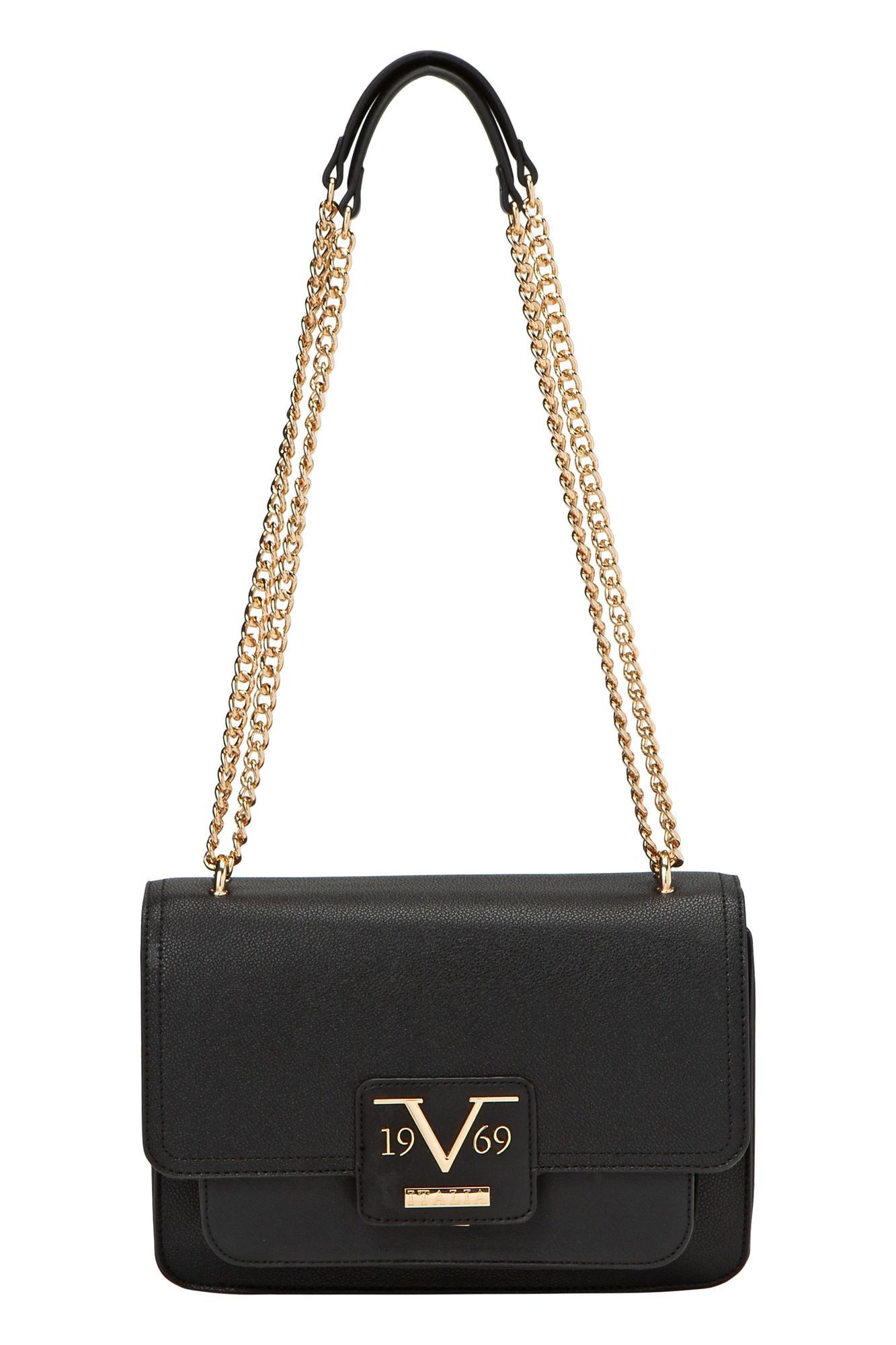 19V69 Italia by Versace Umhängetasche CARLA, Elegante Flap-Over Handtasche mit Goldketten-Schulterriemen