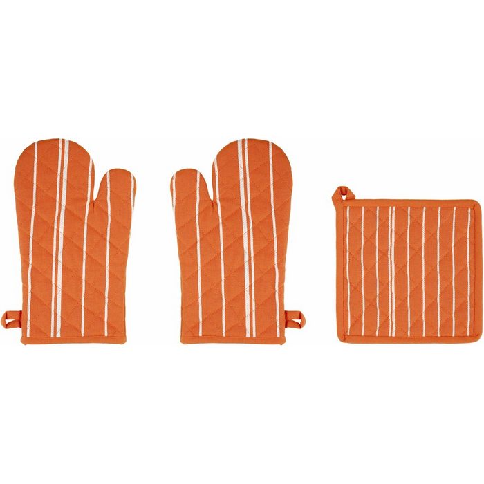 stuco Topfhandschuhe Streifen (Set 3-tlg. bestehend aus 2x Ofenhandschuh 1x Küchengreifhilfe)