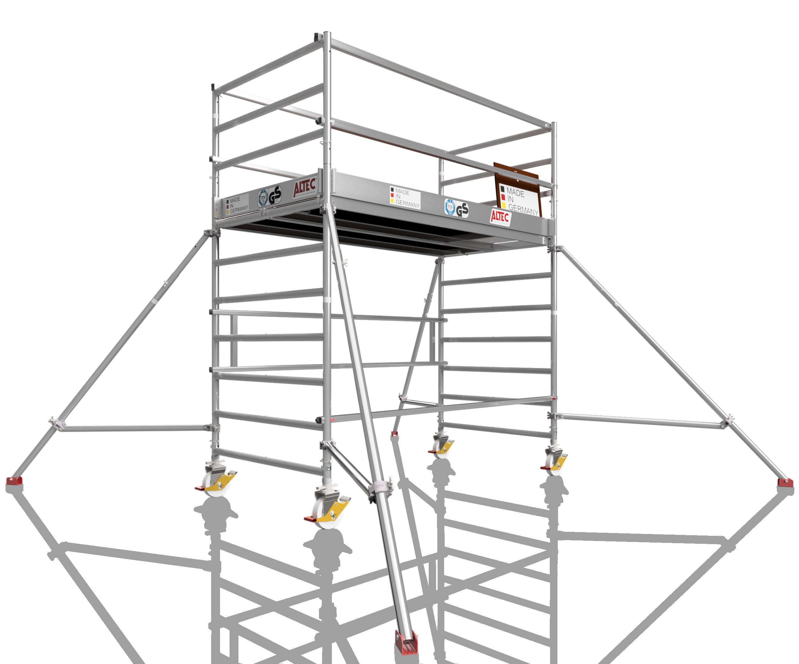 ALTEC Aluminium Fahrgerüst AluLight®, 135cm breit, mit Ø200mm Rollen, höhenverstellbar, maximale Arbeitshöhe 14 Meter