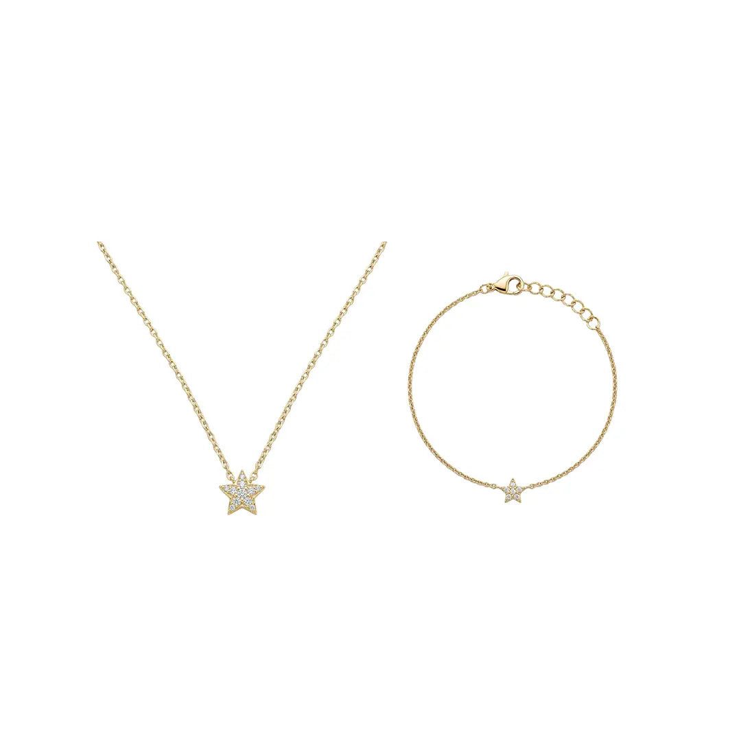 Suzan Gold Schmuckset Stellara Duo – 925 Silber Schmuckset mit funkelndem Stern, Halskette &, Zeitloses Design, vielseitig kombinierbar, ideal als Geschenk