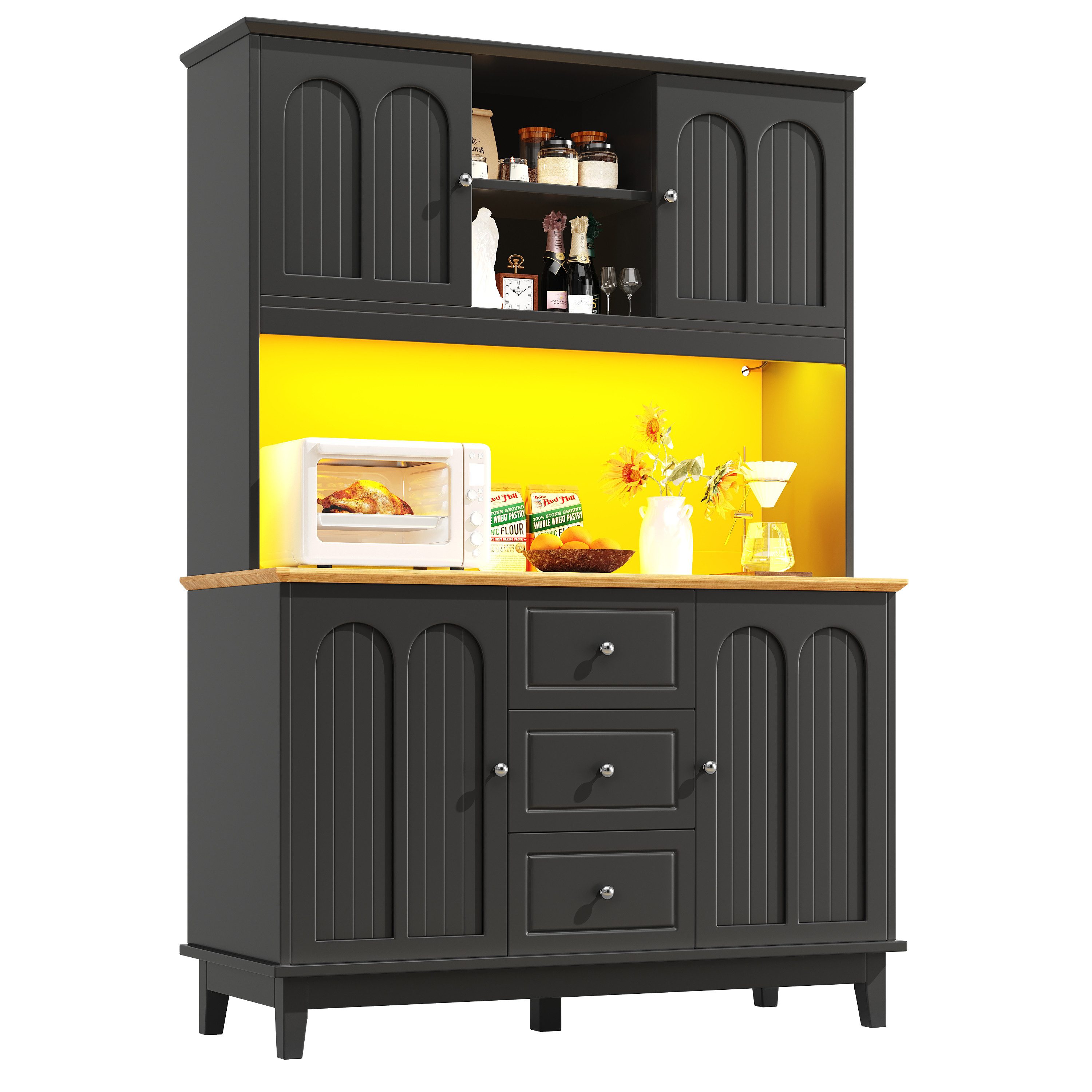 MODFU Hochschrank Küchenschrank,Vitrinenschrank,Buffetschrank (LED-Hochschr günstig online kaufen
