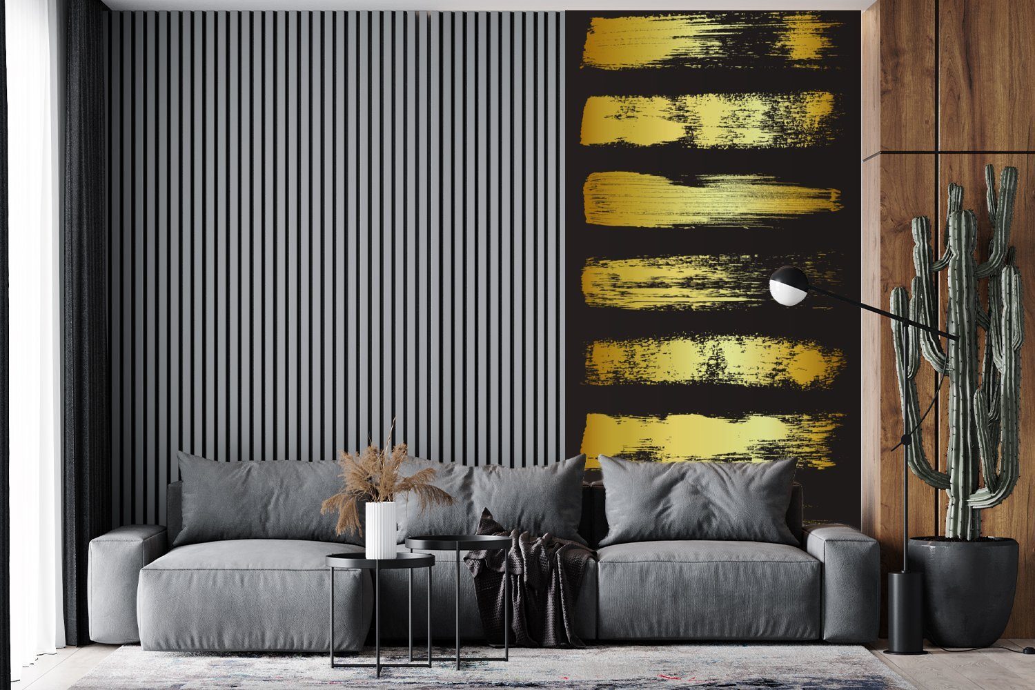 MuchoWow Fototapete Streifen schwarzem Küche, auf Goldene Wohnzimmer bedruckt, Matt, St), Hintergrund, Fototapete Vliestapete für Schlafzimmer (2