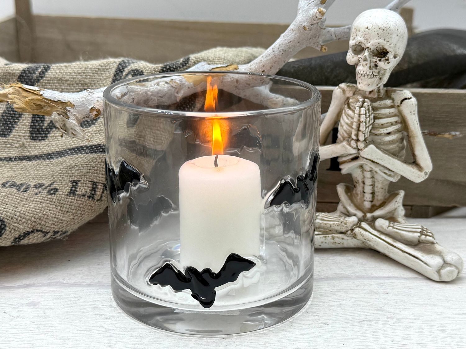 ZauberDeko Windlicht Windlicht Transparent Fledermaus Schwarz günstig online kaufen