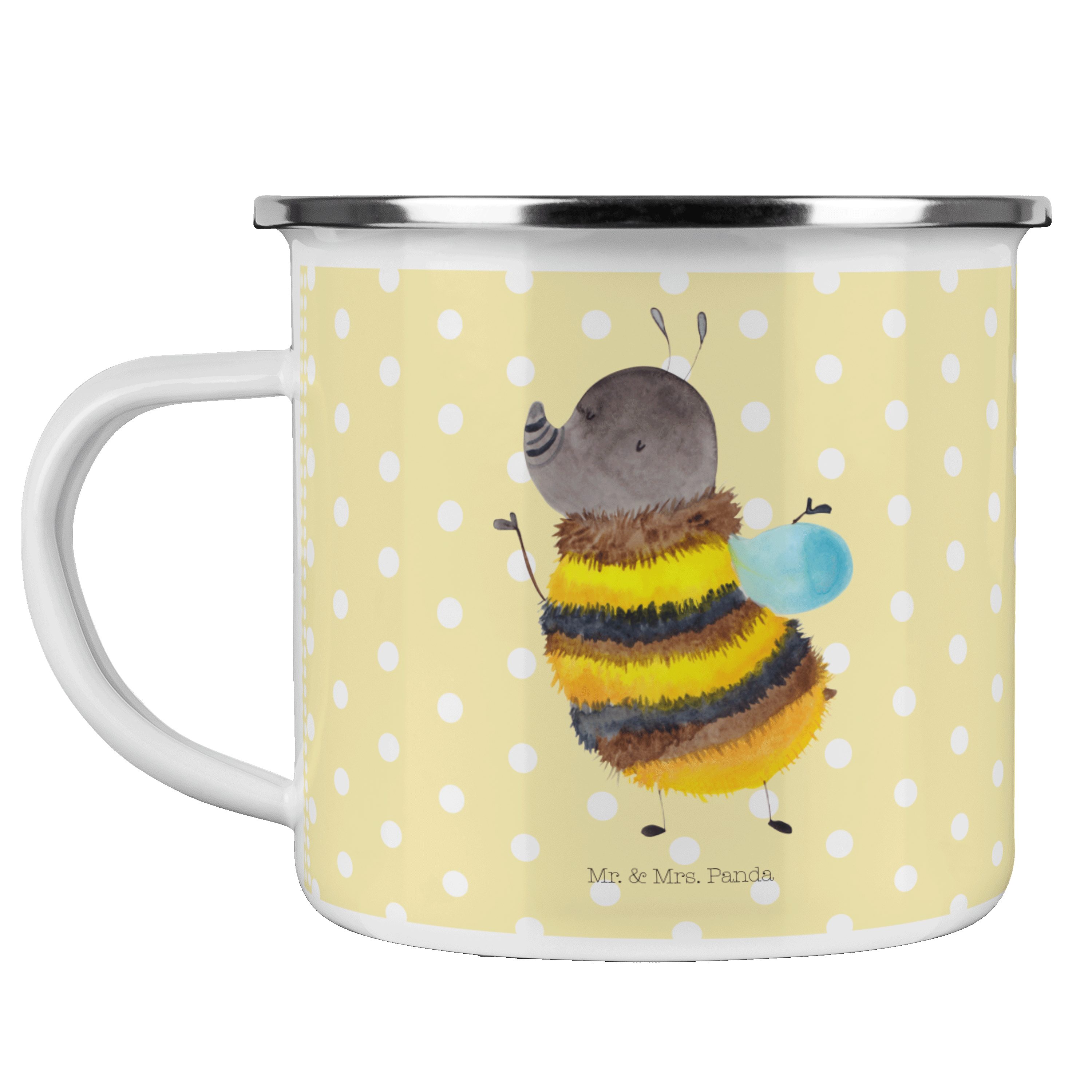 Mr. & Mrs. Panda Becher Hummel flauschig - Gelb Pastell - Geschenk, Biene, Kaffee Blechtasse, Emaille