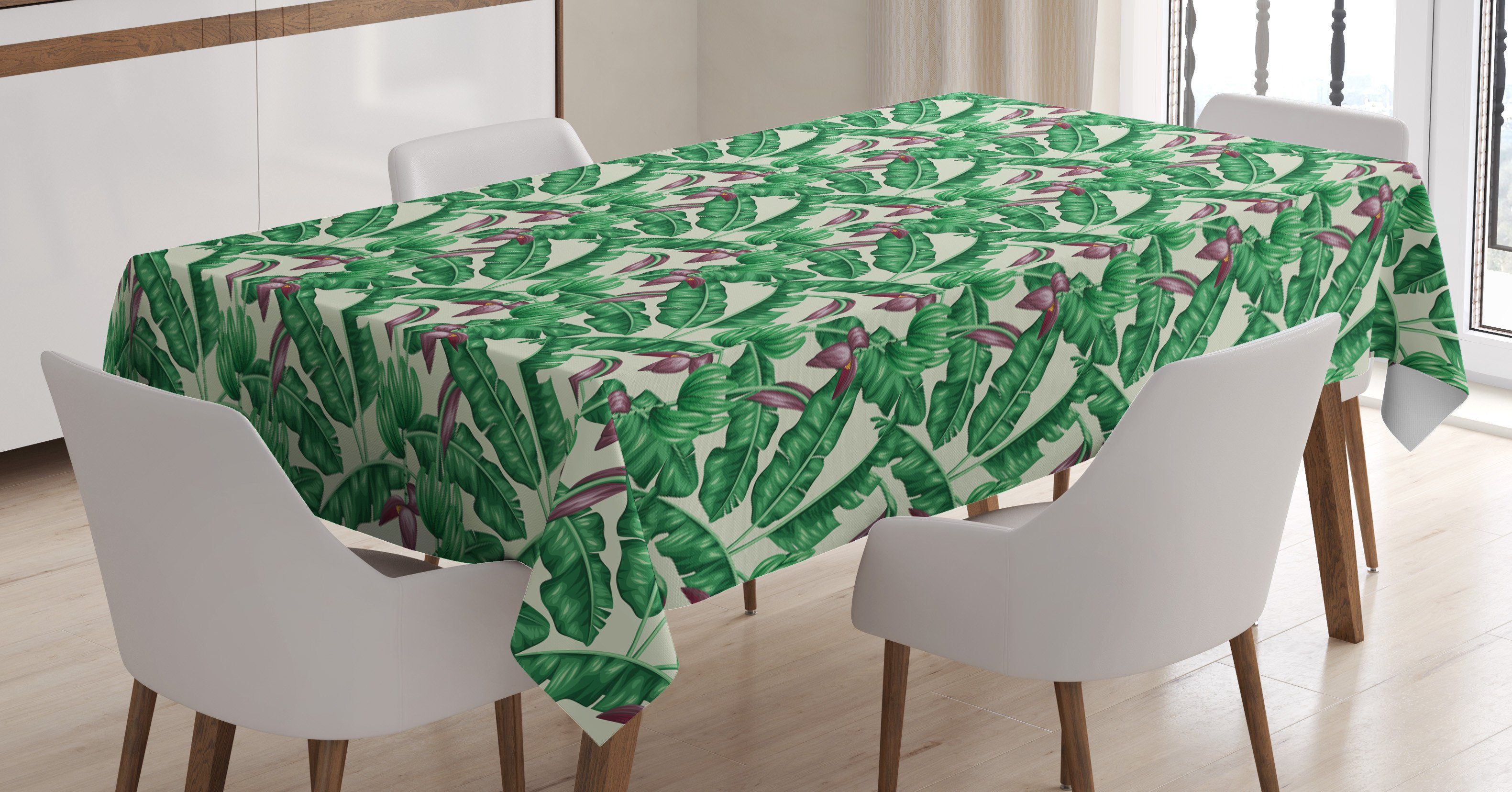 Abakuhaus Tischdecke Farbfest Waschbar Für den Außen Bereich geeignet Klare Farben, Jungle Leaves Banana Blätter Laub
