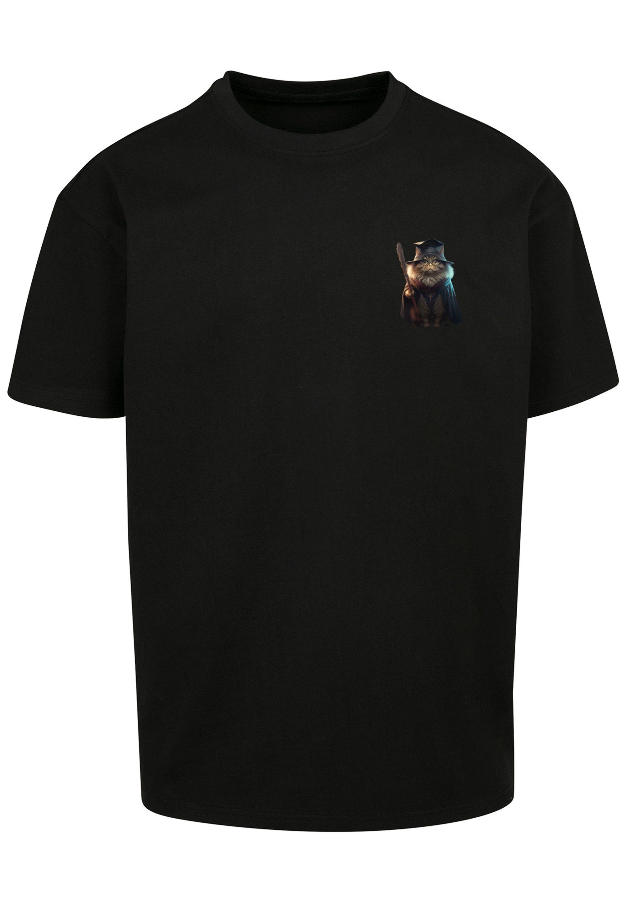 T-Shirt Cat OVERSIZE Print schwarz TEE F4NT4STIC Wizard