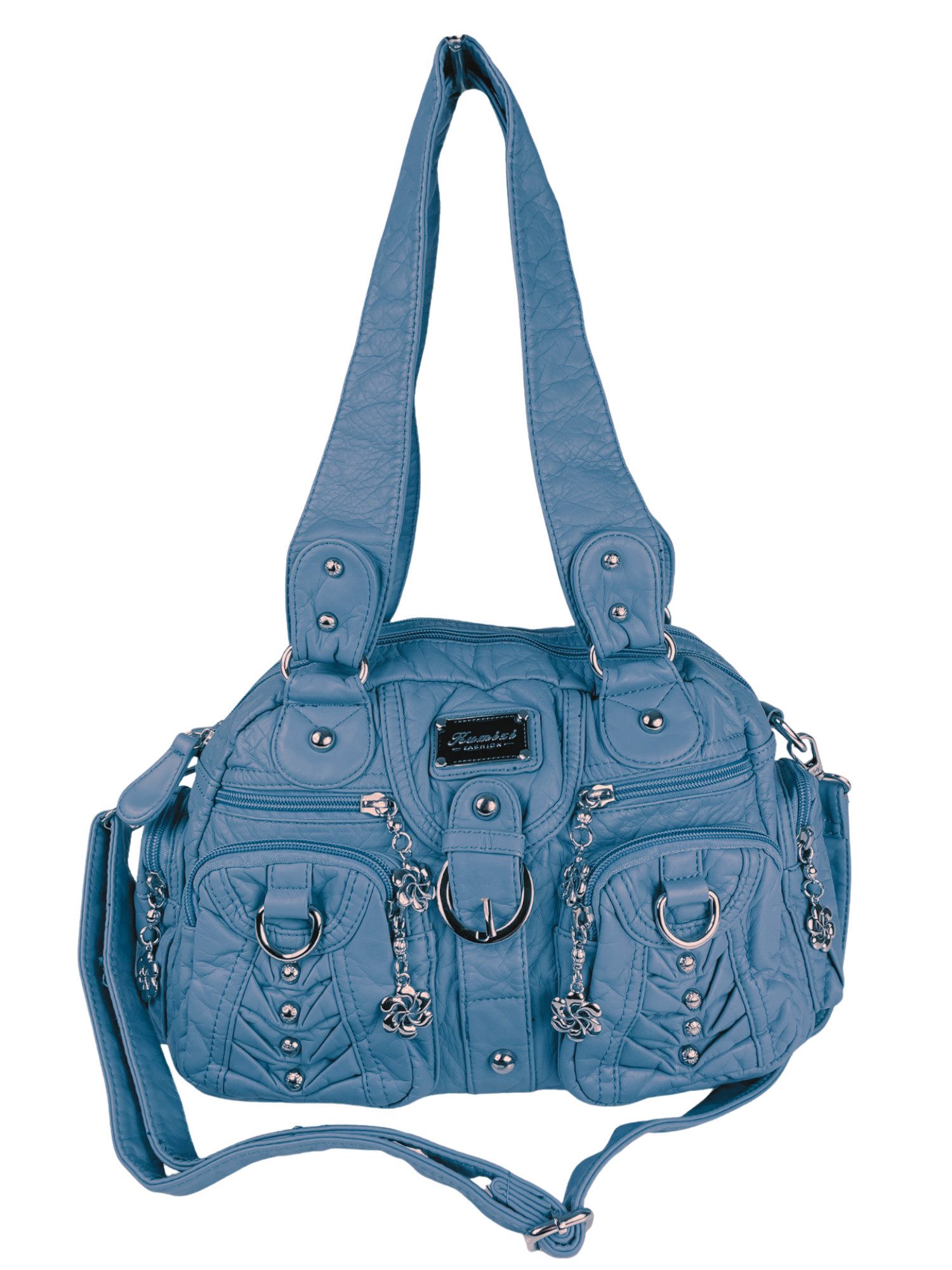 Taschen4life Schultertasche klassische Damen Handtasche (Schultertasche) mit Nieten AKW22032, viele Fächer, verstellbarer abnehmbarer Schulterriemen