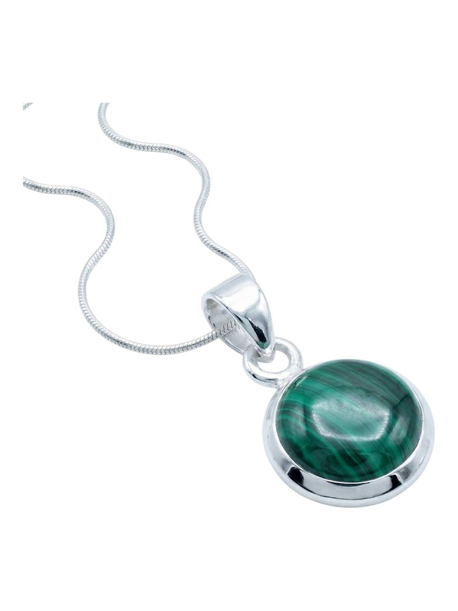 Kette mit Anhänger MIALE rund aus 925 Silber mit Malachit