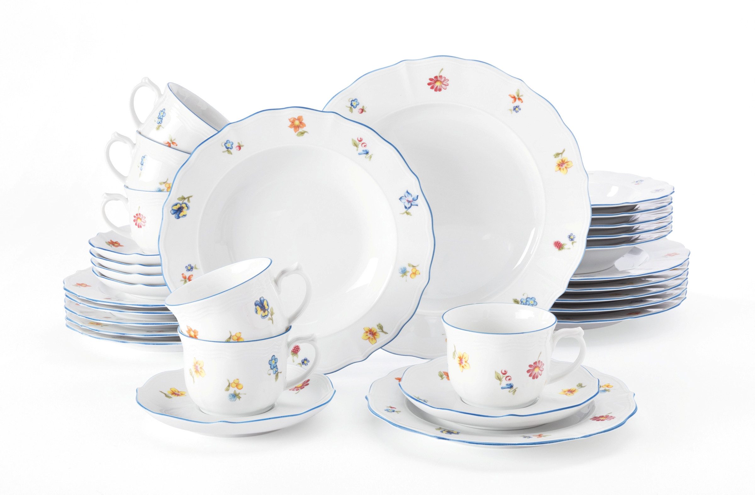 Seltmann Weiden Kombiservice Geschirr-Set, Service Sonate Nostalgie (30-tlg), 6 Personen, Porzellan, Tassen, Untertassen, Тарелки, Made in Germany, 18 Teile, für 6 Personen